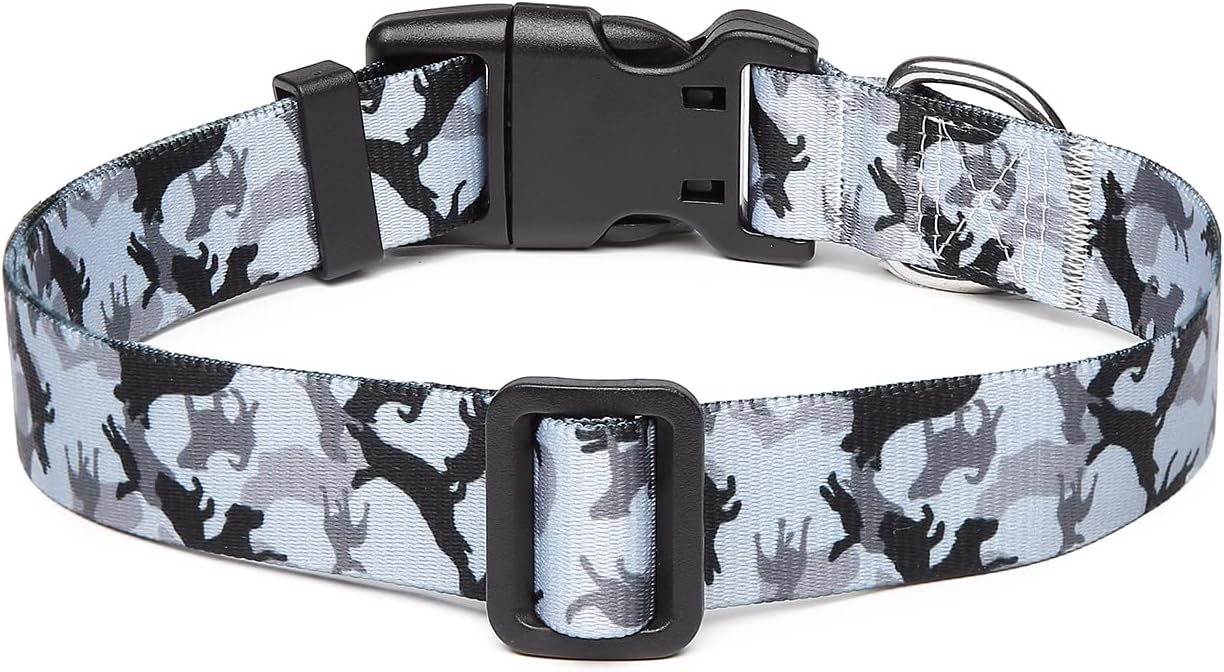 Mercano Adjustable Dog Collar - Special Design Patterns, Soft Nylon Comfortable Sturdy Pet Collar for Small Medium Large Dogs (S, Dog Camouflage Grey)