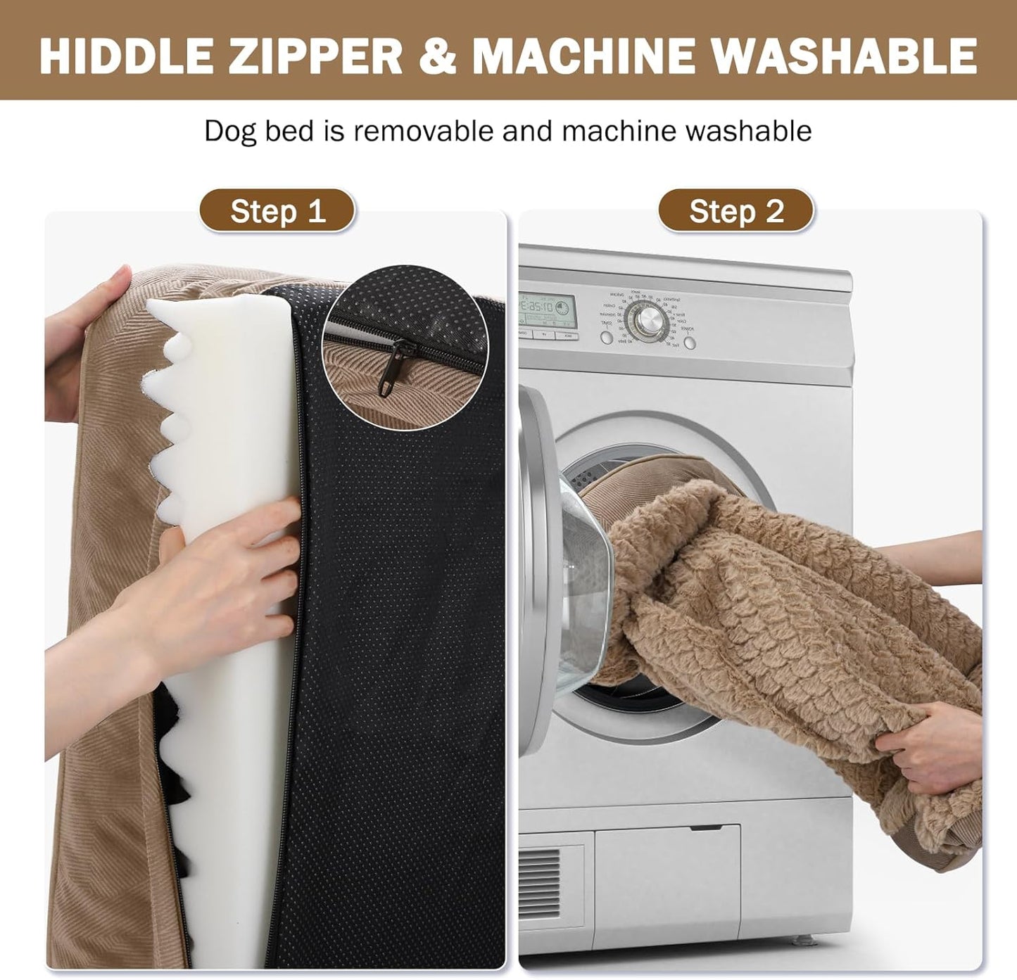 INVENHO Orthopedic Large Dog Bed, Washable Waterproof, Egg-Crate Foam Dog Couch Bed with Washable Removable Cover, Waterproof Lining and Nonskid Bottom