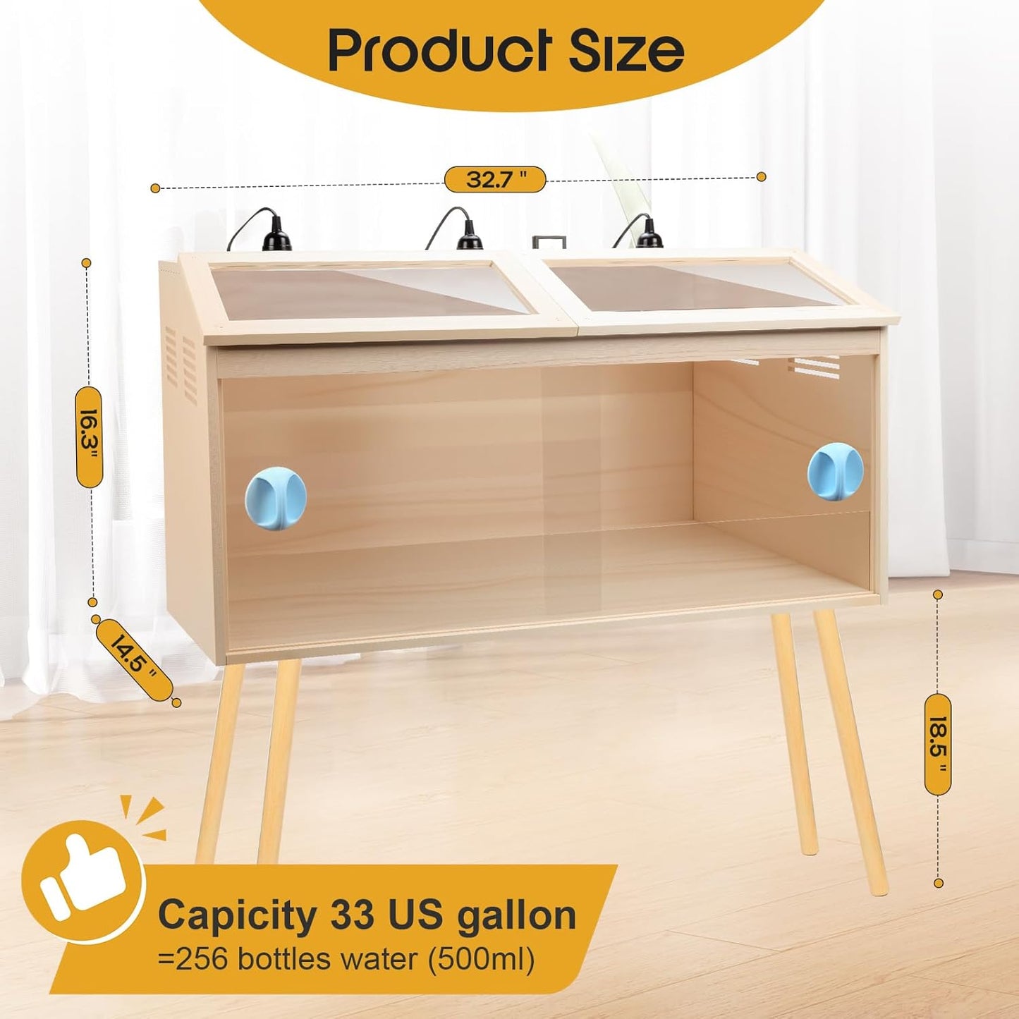 Reptile Terrarium with Stand & Ventilation - 33 Gallon Bearded Dragon Tank, Wood & Acrylic Enclosure, Reptile Tank Includes Waterproof Liner & Screwdriver (32.7" L x 14.5" W x 16.3" H)