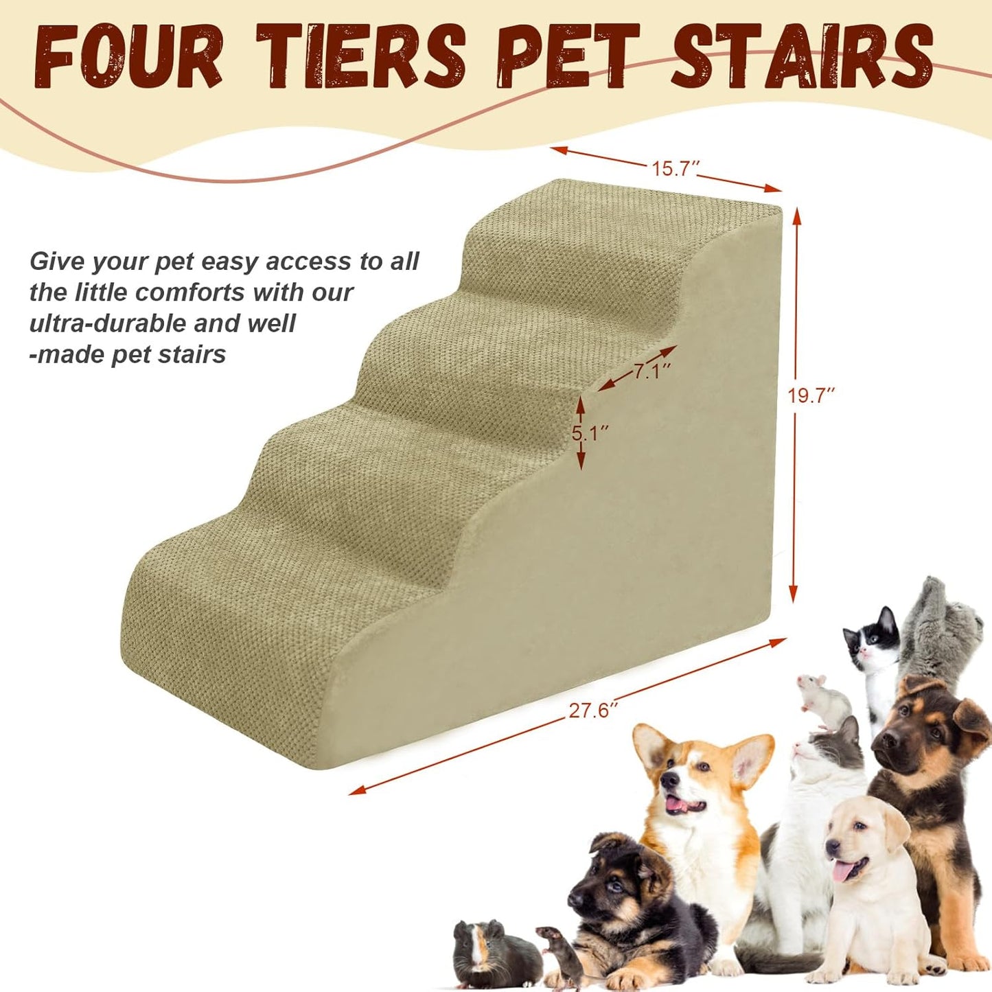 Dog Stairs for Small Dogs - High Density Foam Pet Steps, Extra Wide Dog Ramp with Non-Slip Bottom for High Beds, Couch and Sofa, Best for Dogs Injured, Older Doggy Cats