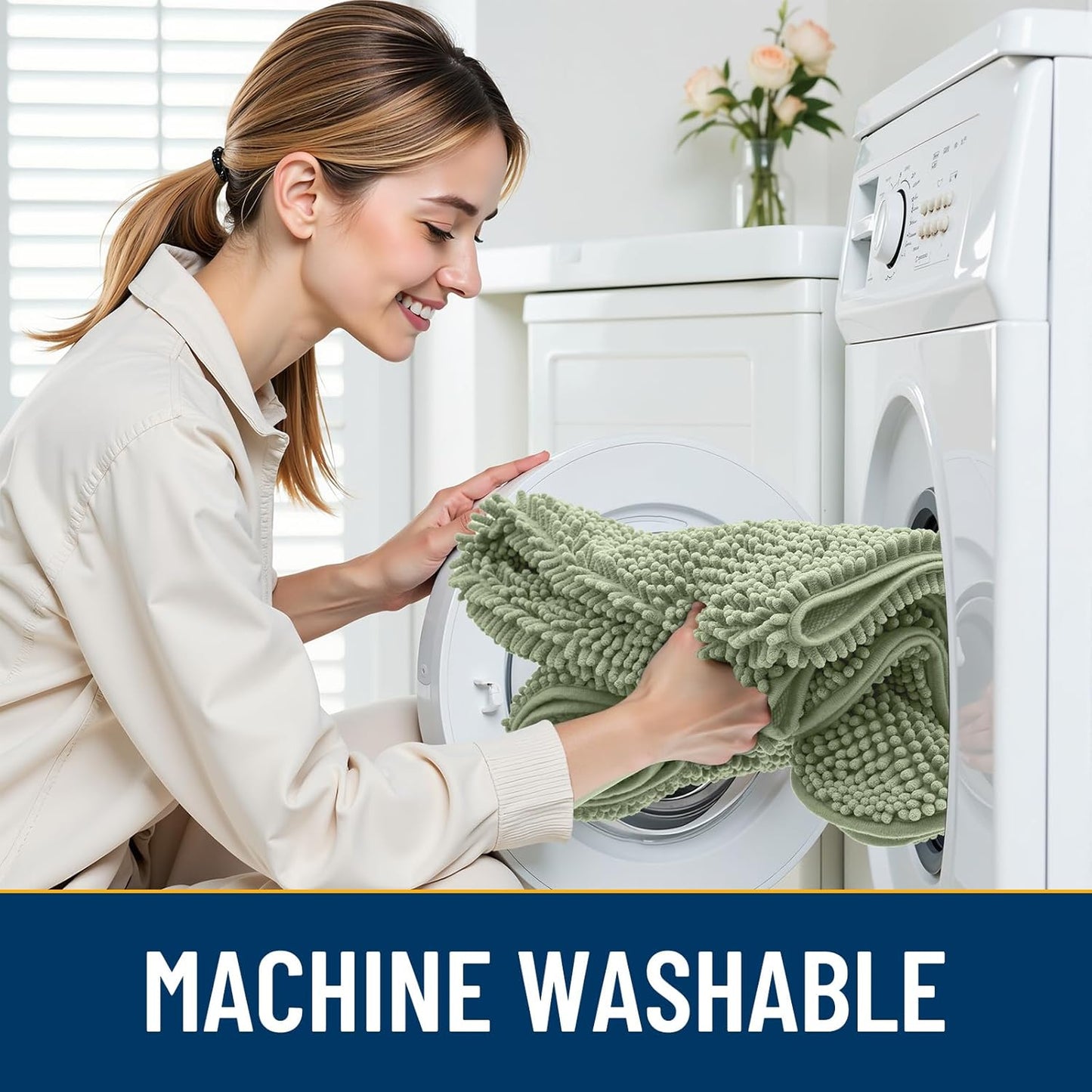 Smiry Dog Door Mat for Muddy Paws 30x20, Absorbs Moisture and Dirt Doormat, Non-Slip Washable Quick Dry Chenille Front Door Mat Indoor Entrance, Entryway Carpet for Inside Floor, Sage Green