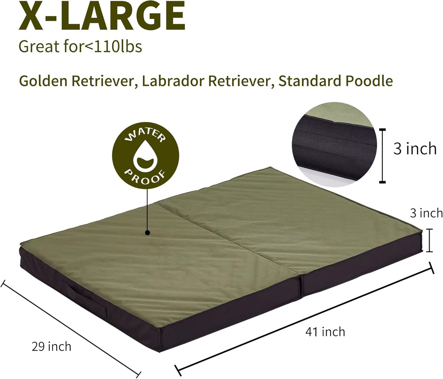 Outdoor Dog Bed for Large Dogs, Waterproof & Washable, Foldable & Orthopedic, 41" All-Weather