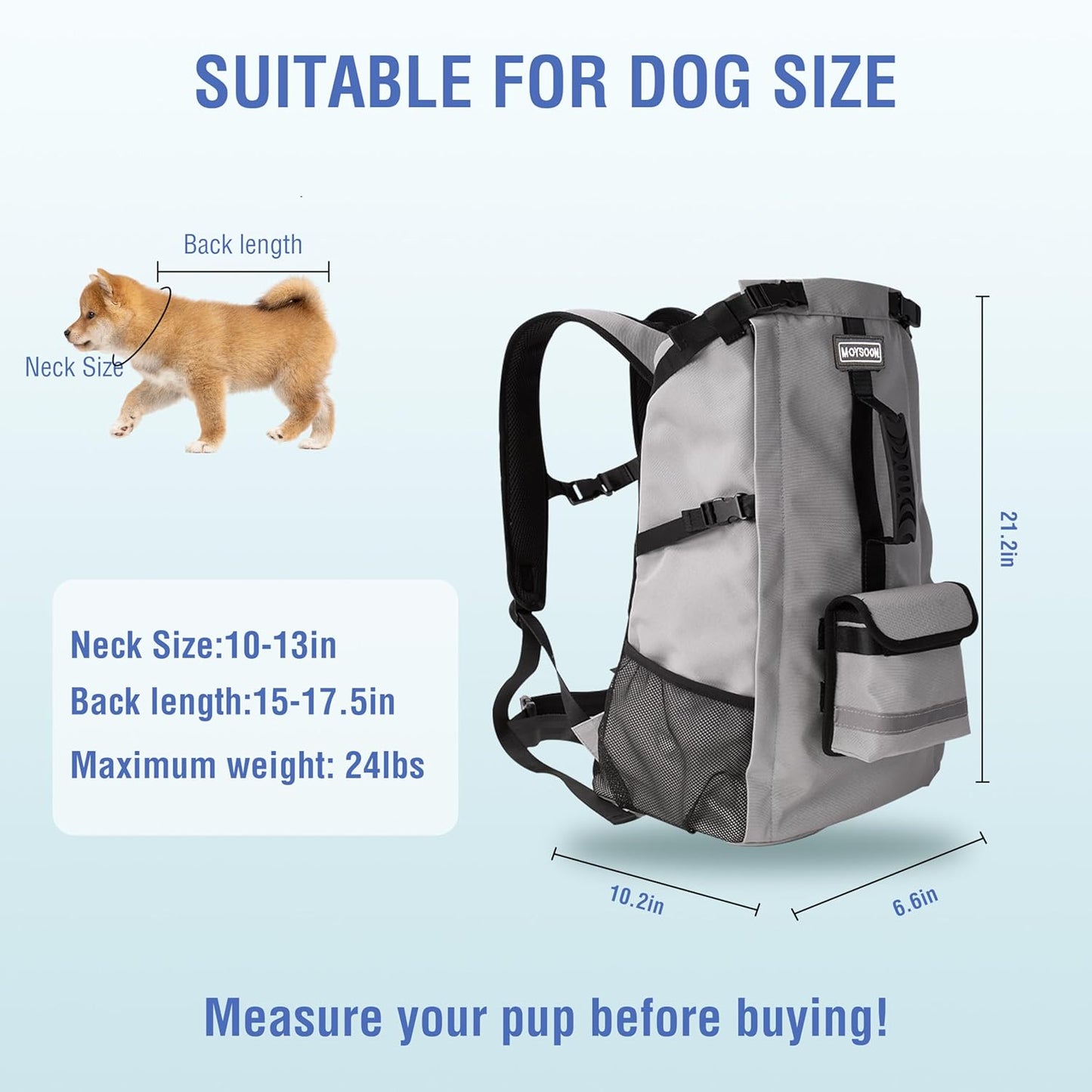 Dog Backpack for Small & Medium Dogs - Adjustable Pet Carrier for Travel & Hiking, Hands-Free Puppy Backpack with Storage Pockets, Breathable Mesh, Reflective Strips & Non-Slip Handle