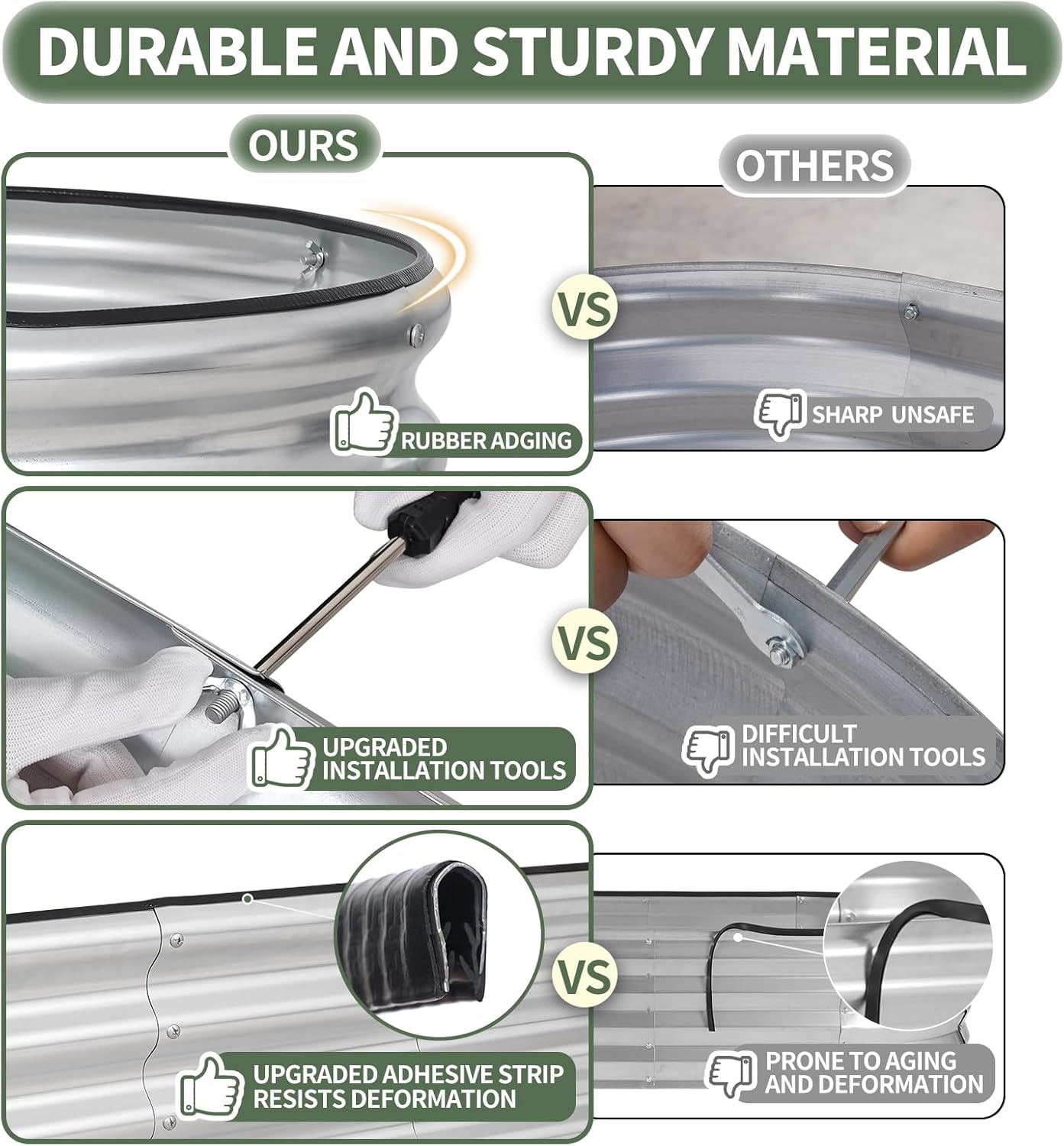 1MORE Galvanized Raised Garden Bed- Planter Garden Boxes Outdoor, Raised Beds for Gardening, 6x3x1ft Metal Garden Bed Kit for Vegetables Flower, Planter Raised Bed with Protective Tape & Tools.Silver