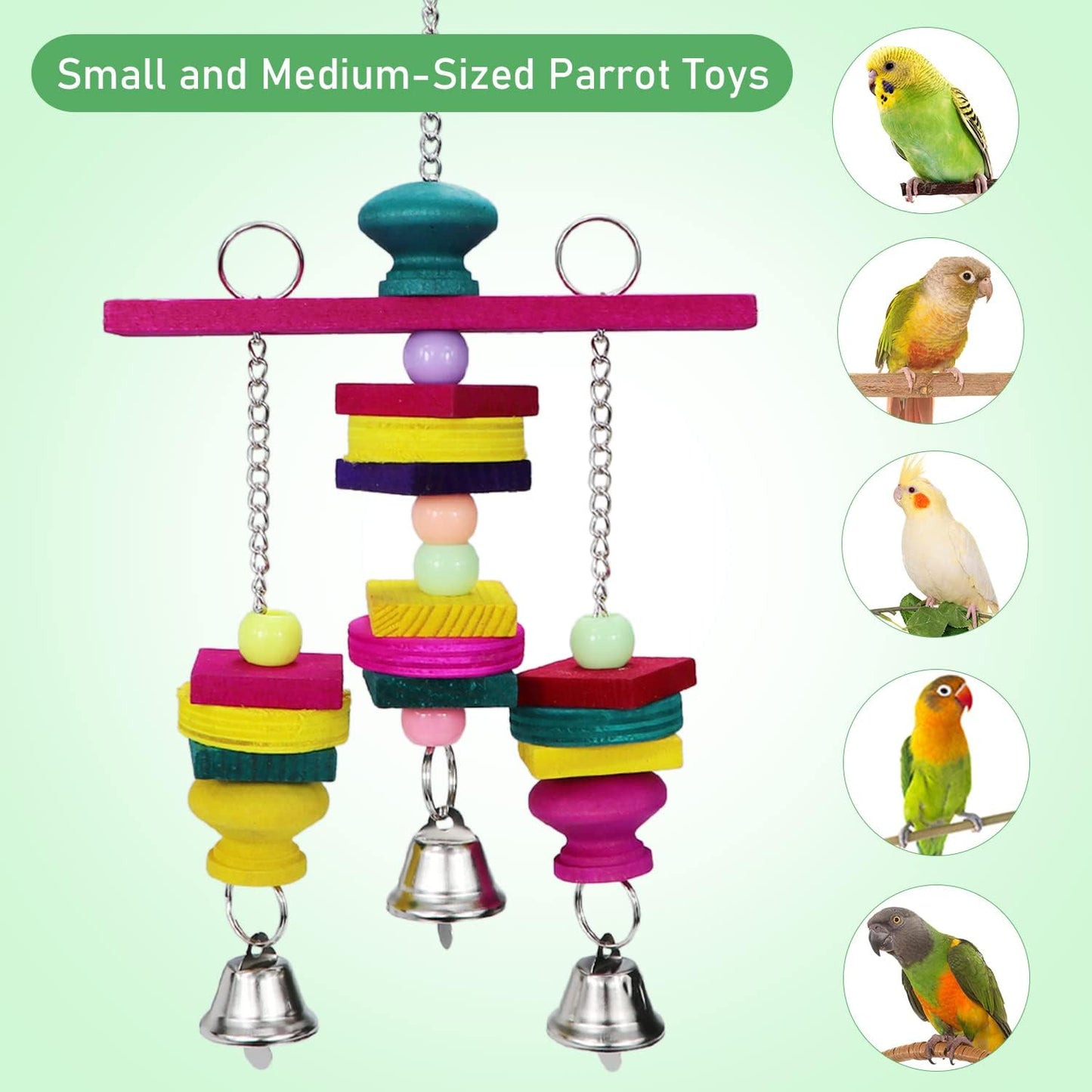 Litewoo Bird Parrot Parakeet Toys, Colorful Bite Wood Swing Toy for Small Medium Parakeet Cockatiel Budgie Cockatoo Macaw Conure Parrot（C）