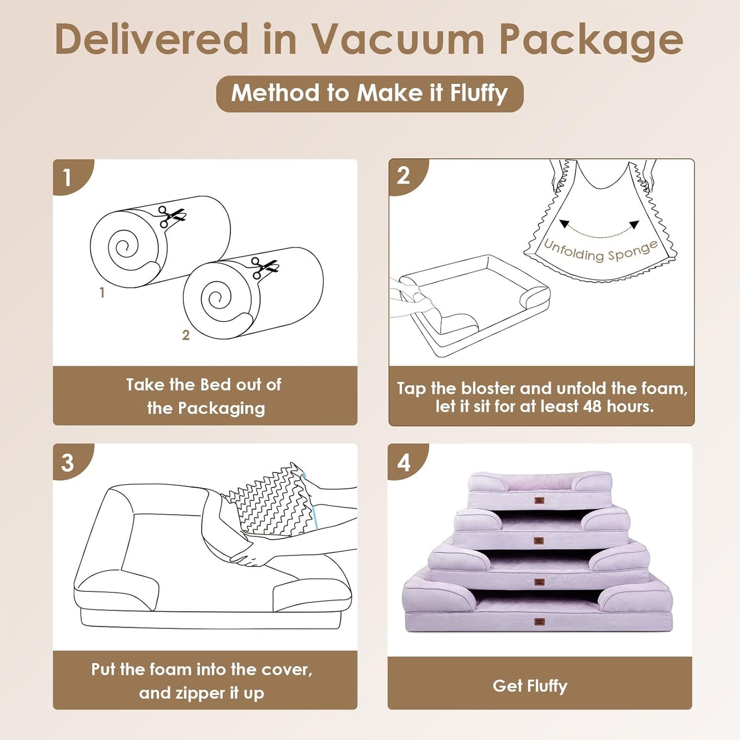 EHEYCIGA Orthopedic Dog Beds for Large Dogs, Waterproof Memory Foam Large Pet Bed with Sides, Non-Slip Bottom and Egg-Crate Foam Dog Couch Bed with Washable Removable Cover, Lilac