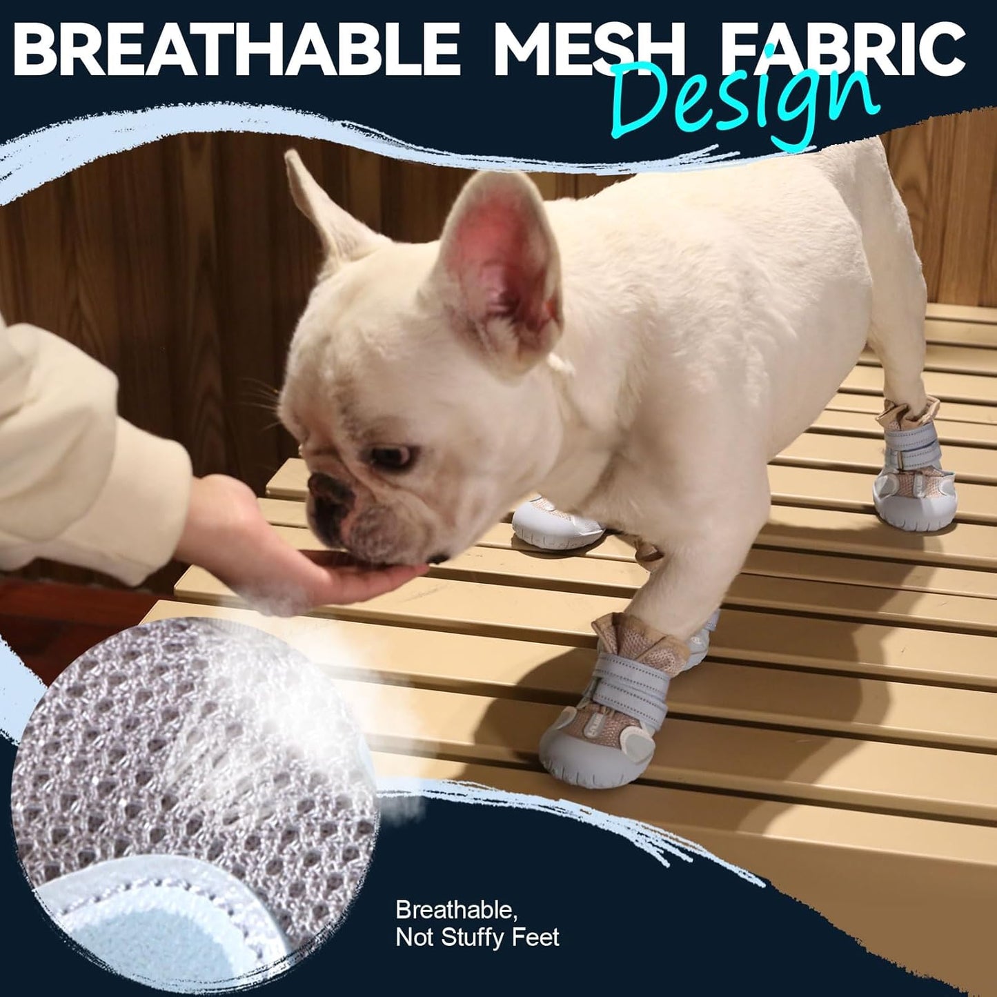 Dog Shoes for Large Small Medium Dogs, Breathable Mesh Dog Boots & Paw Protectors for Summer Hot Pavement Winter Snow, Waterproof Anti-Slip Dog Booties for Hiking Hardwood Floors(Blue-Beige5)