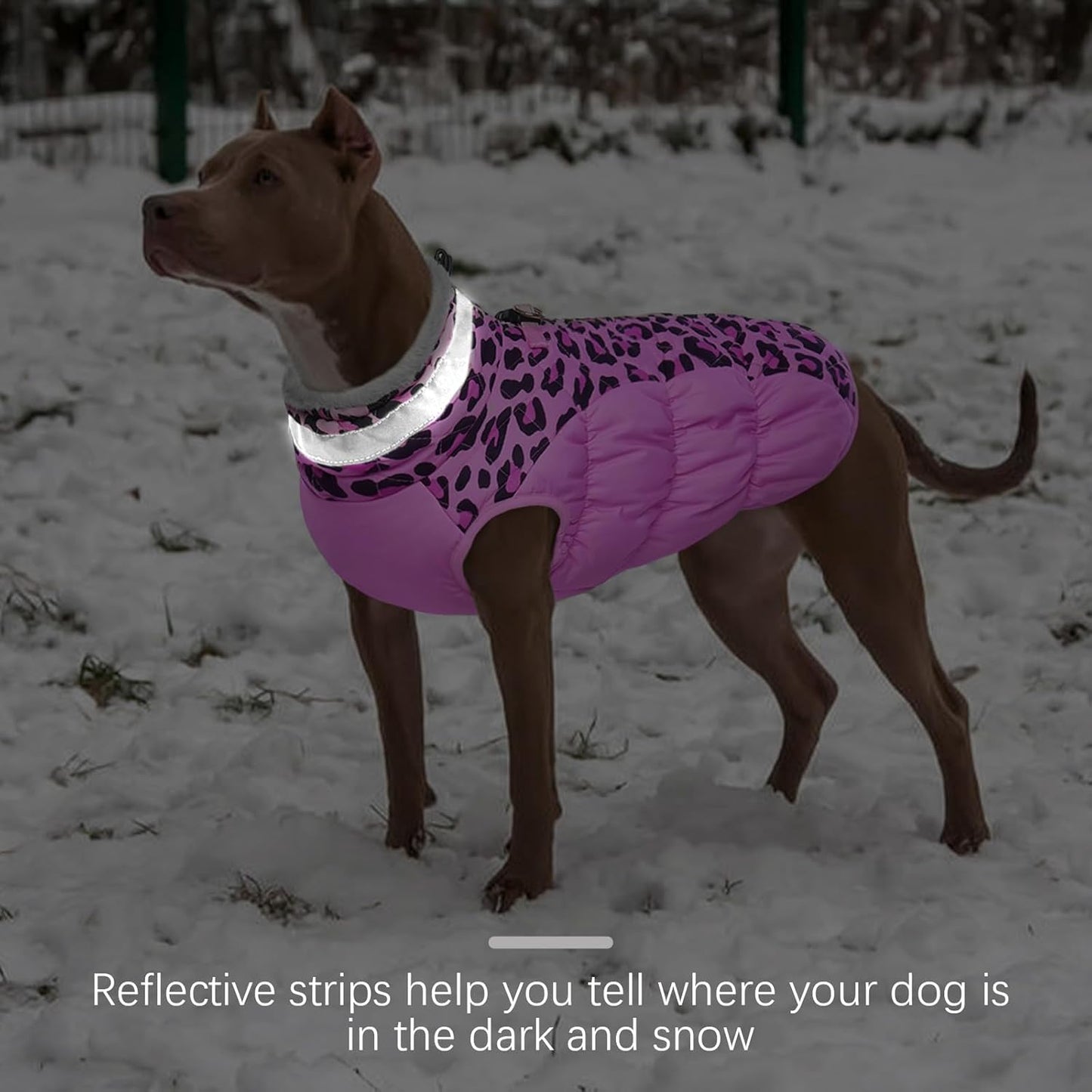 FUAMEY Dog Coat for Small Dogs,Waterproof Dog Winter Jacket with Harness Built in Puppy Cold Weather Coats Reflective Pet Vest with Zipper Warm Fleece Dogs Snowsuit Windproof Pink Leopard S