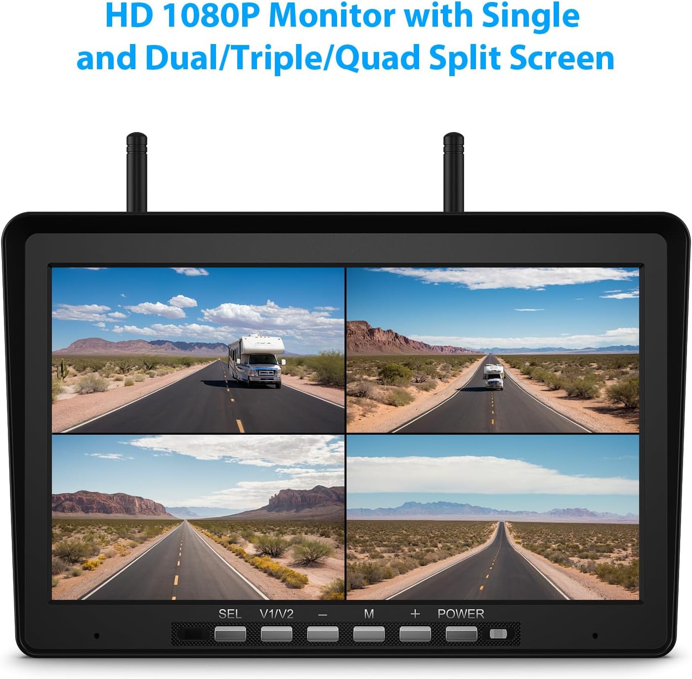 10.1" RV Backup Camera Wireless System Plug and Play, Pre-Wired for Furrion RV Trailer Camper, HD 1080P Quad Split Monitor with 2 Rear View & 2 Side View Cameras, IP69K Waterproof, BY504