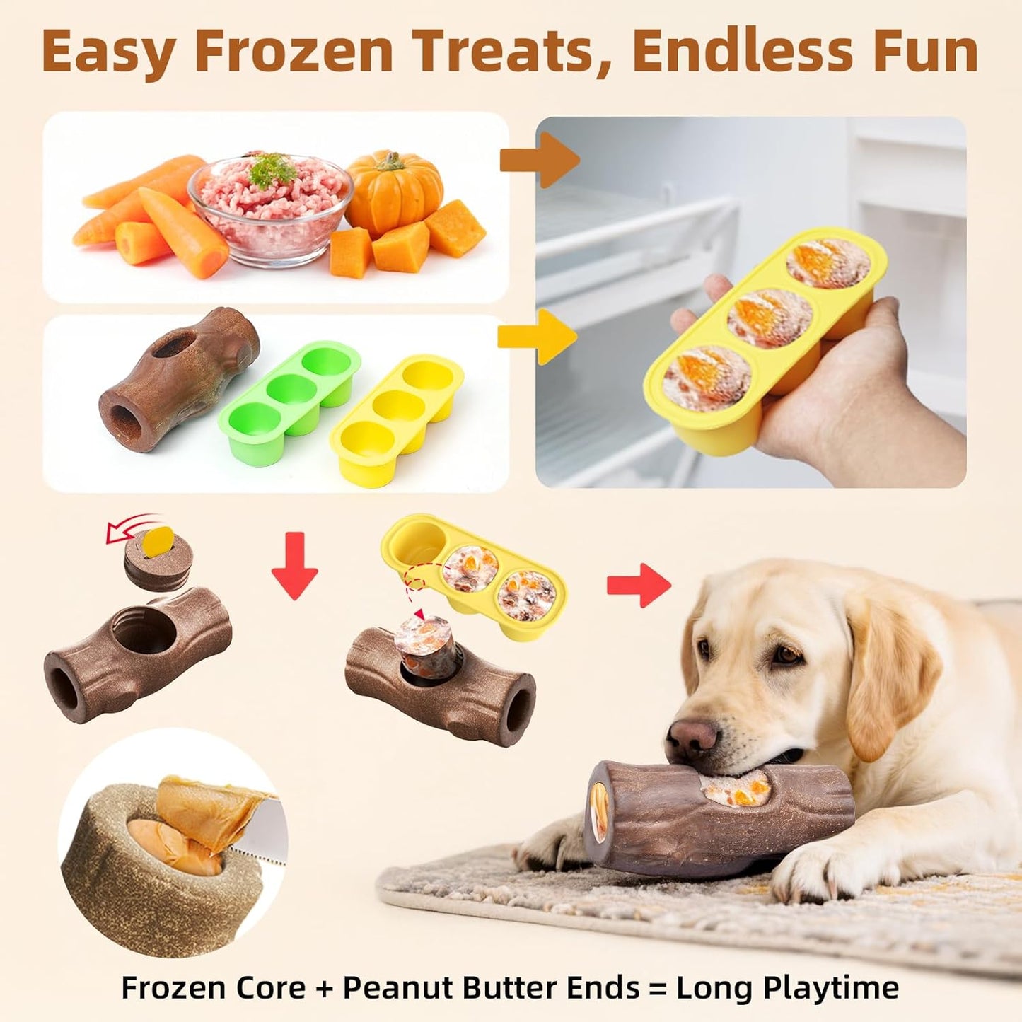 2 Pack Dog Toys for Aggressive Chewers – Interactive Indestructible Dog Toys to Keep Them Busy – Frozen Treat Toy for Large & Medium Dogs, Reduces Anxiety, Tree Stump & Corn Shapes