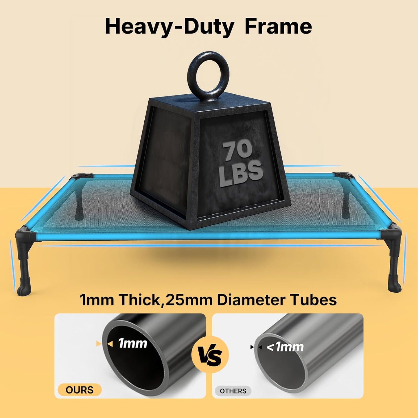 Veehoo Outdoor Elevated Dog Cot Bed, Cooling Raised Pet Bed for Medium Dogs, Washable Breathable Mesh Hammock Bed with No-Slip Feet, Indestructible Ground Off Training Platform Cot-32"x25"Black Silver