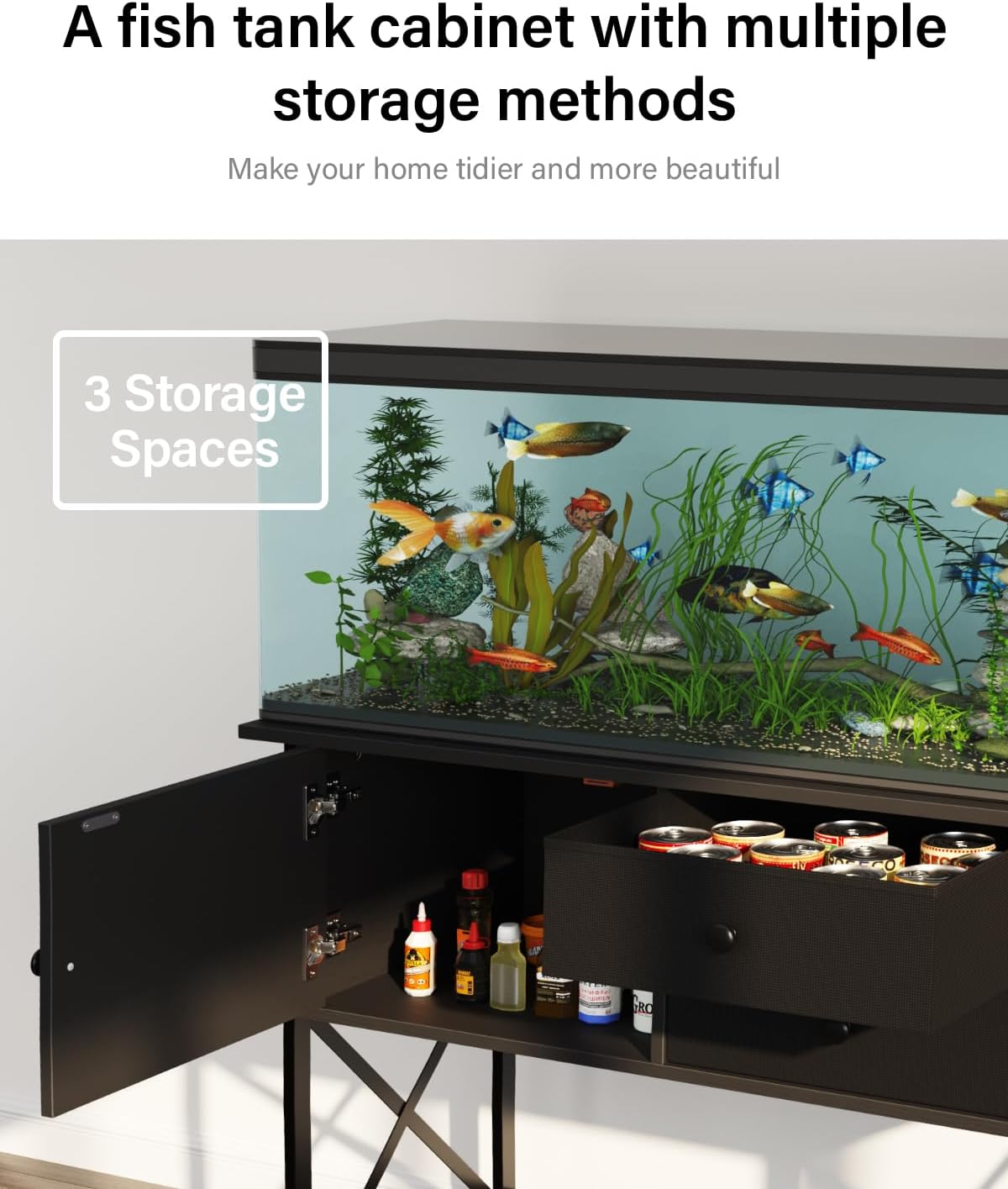 Fish Tank Stand 40 Gallon: Sturdy Aquarium Stand with Accessories Storage - Metal Tank Stands Table for 40-50 Gallon Reptile Breeder Turtle Terrarium - 36.6"x18.8" Weight Capacity 660 lbs