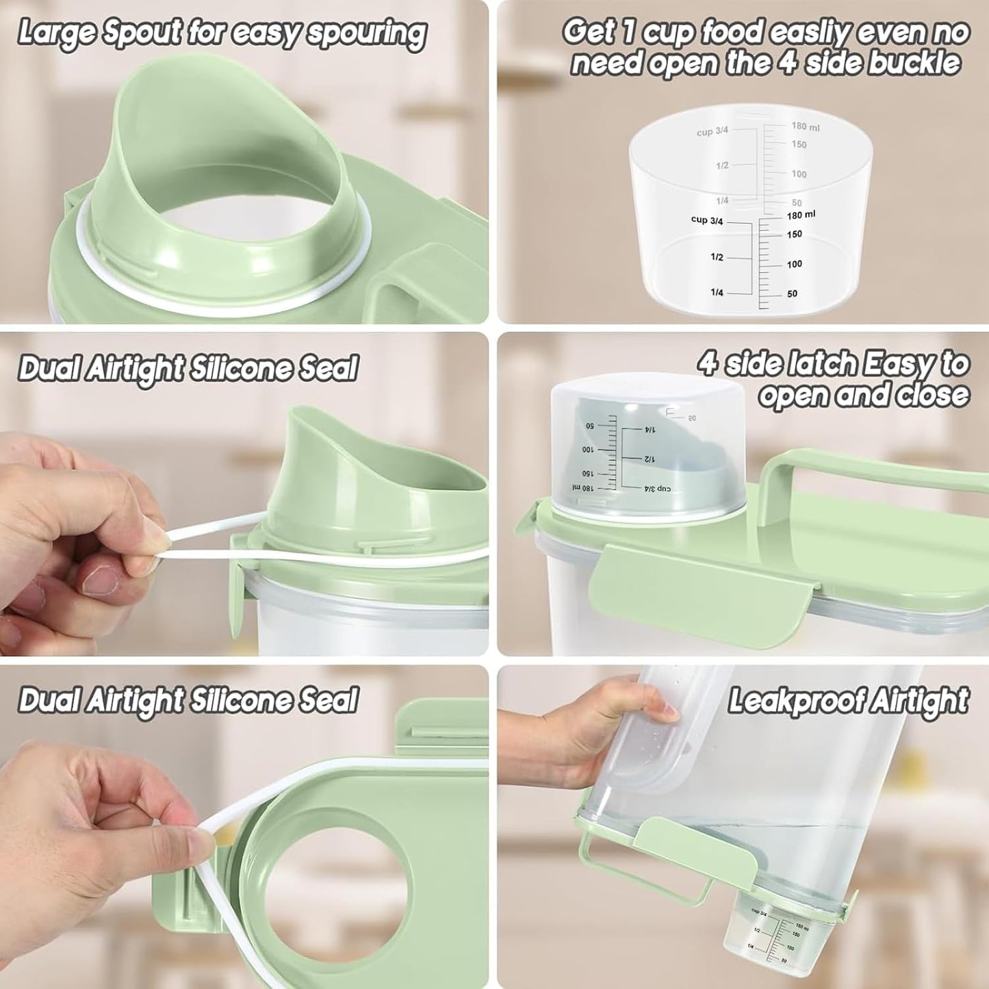 5-7Lbs Dog Cat Food Storage Container with Upgraded Large Nozzle BPA-free, 4 Snap Seals Plastic Pet Food Storage Containers with Handles are Easy to Clean and Carry