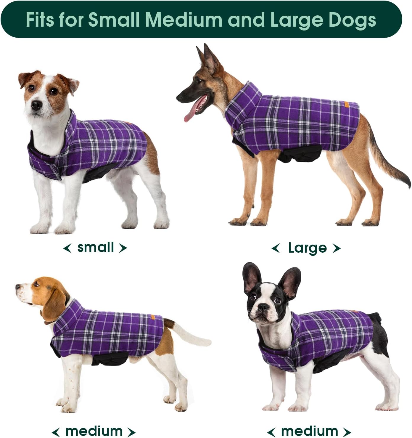 Kuoser Warm Dog Coat, Waterproof Dog Coats for X-Small Dogs, Adjustable Durable Doggie Winter Jacket Reversible Cozy Puppy Cold Weather Apparel from Small to Large Breed, Purple XS