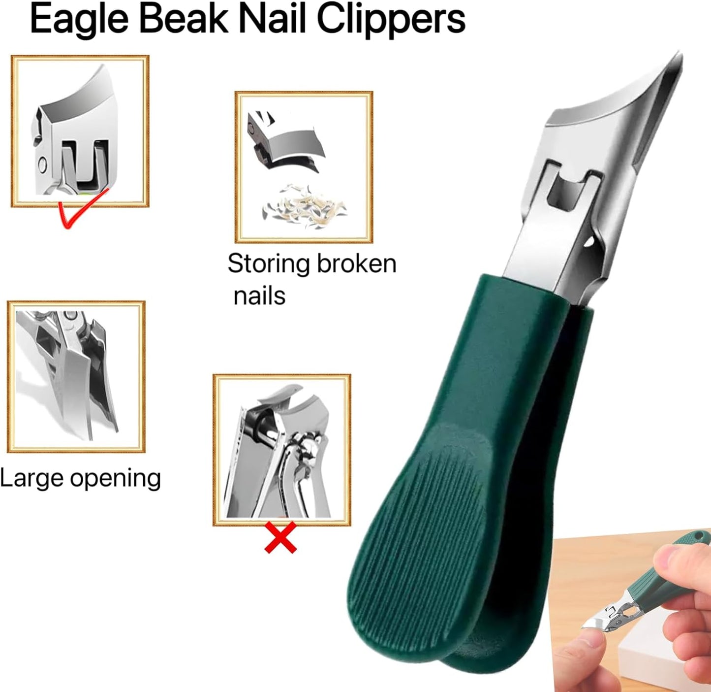 3Pc/Set Eagle Beak Beveled Nail Clippers, Eagle Beak Nail Clippers for Thick Nails, Long Handle Wide Jaw Opening Anti-Splash Slanted Nail Clipper for Men&Women