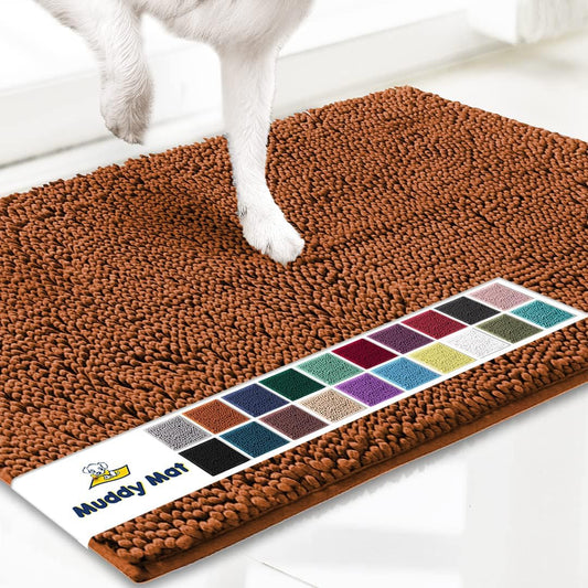 Muddy Mat® Shown on TV – Super Absorbent Door Mat Indoor, Microfiber Quick Dry Chenille Entryway Rug, Non-Slip Front Door Mat, Indoor Mats for Entryway, Machine Washable Pet Rug, Orange 24"x36"