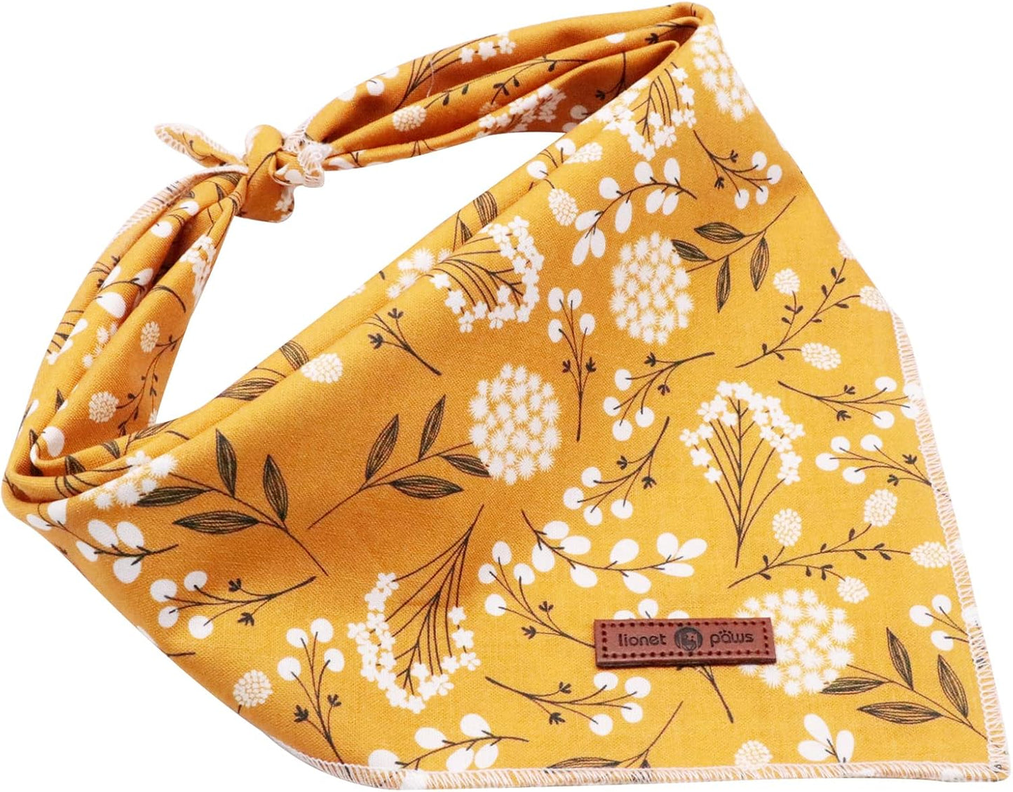 Lionet Paws Flower Dog Bandana,Fabric Yellow Dogs Kerchief for Small Medium Dogs,Dog Cotton Triangle Bibs Scarf for Girl Boy