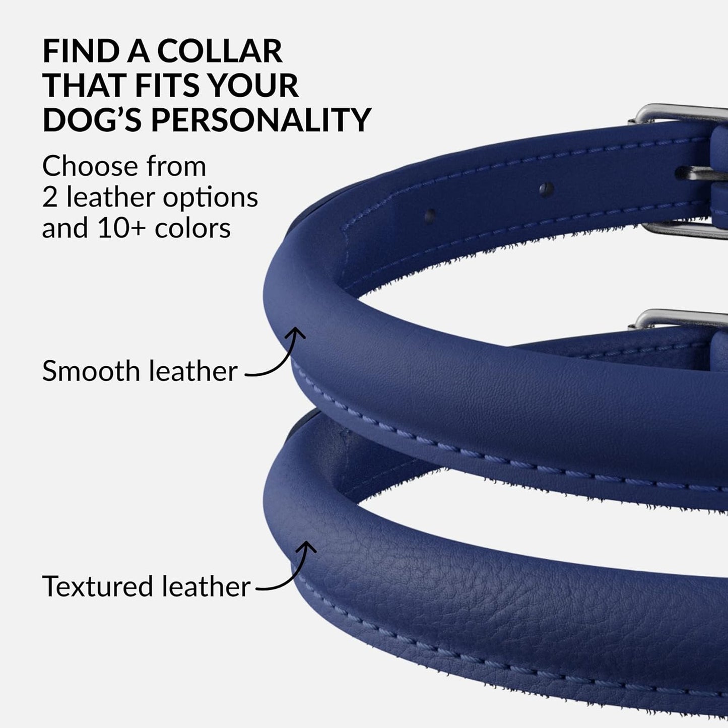 CollarDirect Rolled Leather Dog Collar, Soft Padded Round Puppy Collar, Handmade Genuine Leather Collar Dog Small Large Cat Collars 13 Colors (15-19 Inch, Deep Blue Smooth)