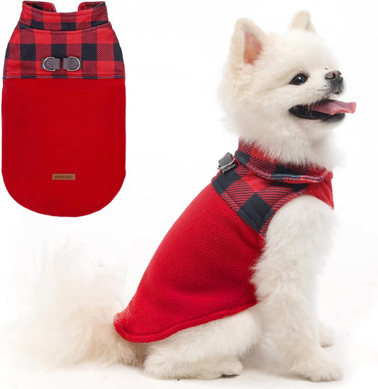 EXPAWLORER Fleece Dog Sweater - Classic Plaid Dog Jacket, Winter Coat Vest with 2 D-Rings for Leash, Pet Cold Weather Clothes, Sweatershirt for Boy or Girl
