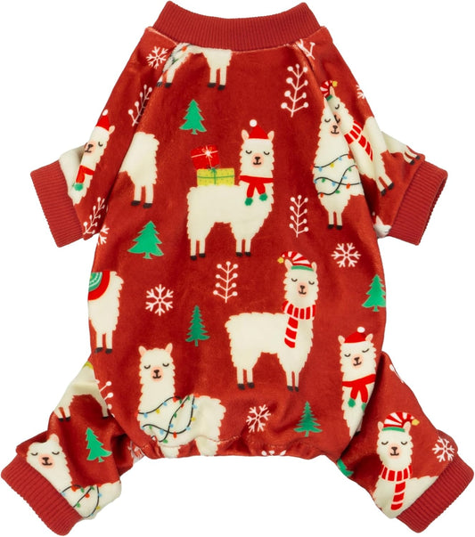 Fitwarm Christmas Alpaca Dog Pajamas, Christmas Clothes for Small Dogs Boy Girl, Holiday Pet Outfit, Red, Green, White, XL