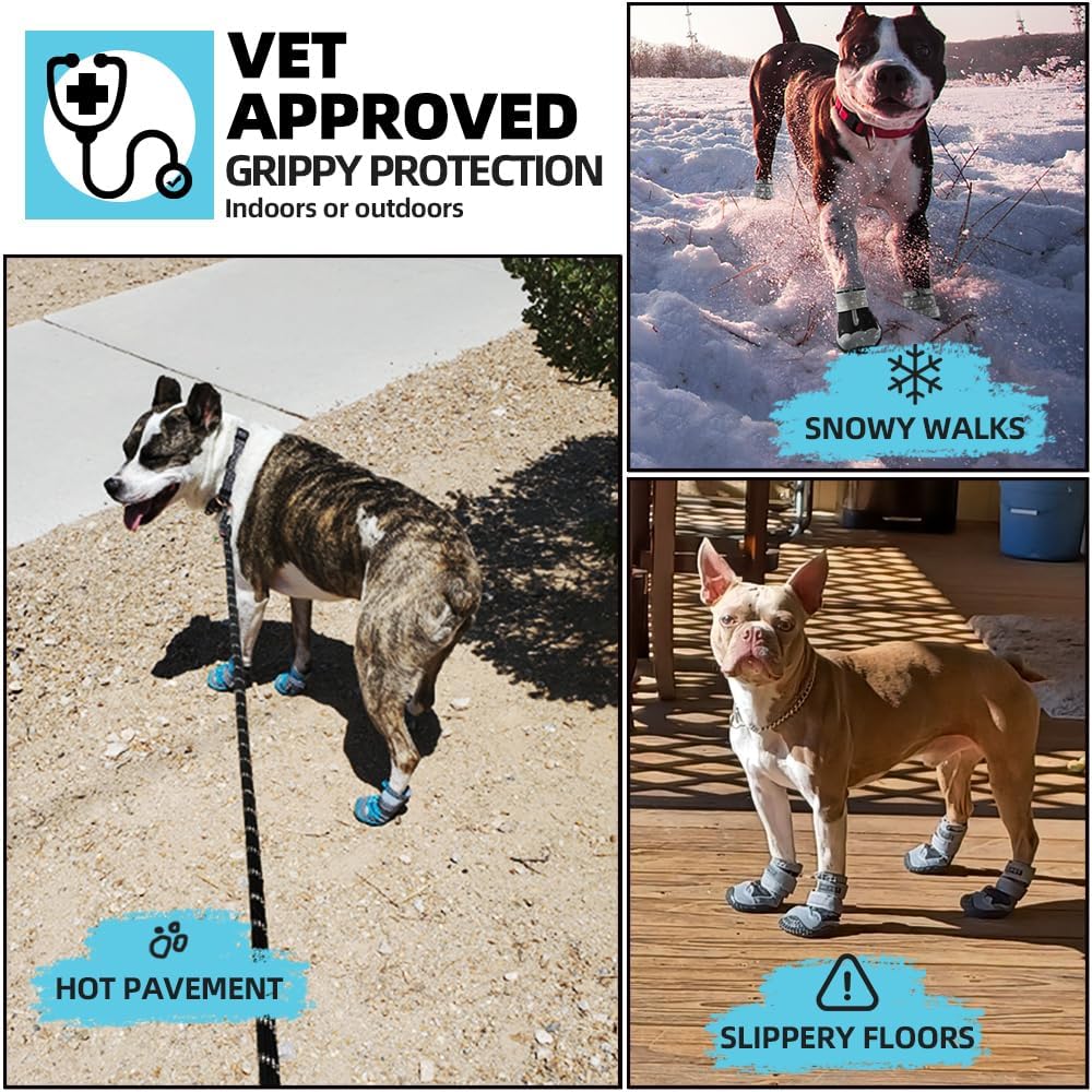 Dog Shoes for Small Dogs, Dog Boots & Paw Protectors for Hardwood Floors, Outdoor Dog Booties for Hot Pavement Winter Snow Hiking, Waterproof Dog Shoes with Reflective Strips Size 1