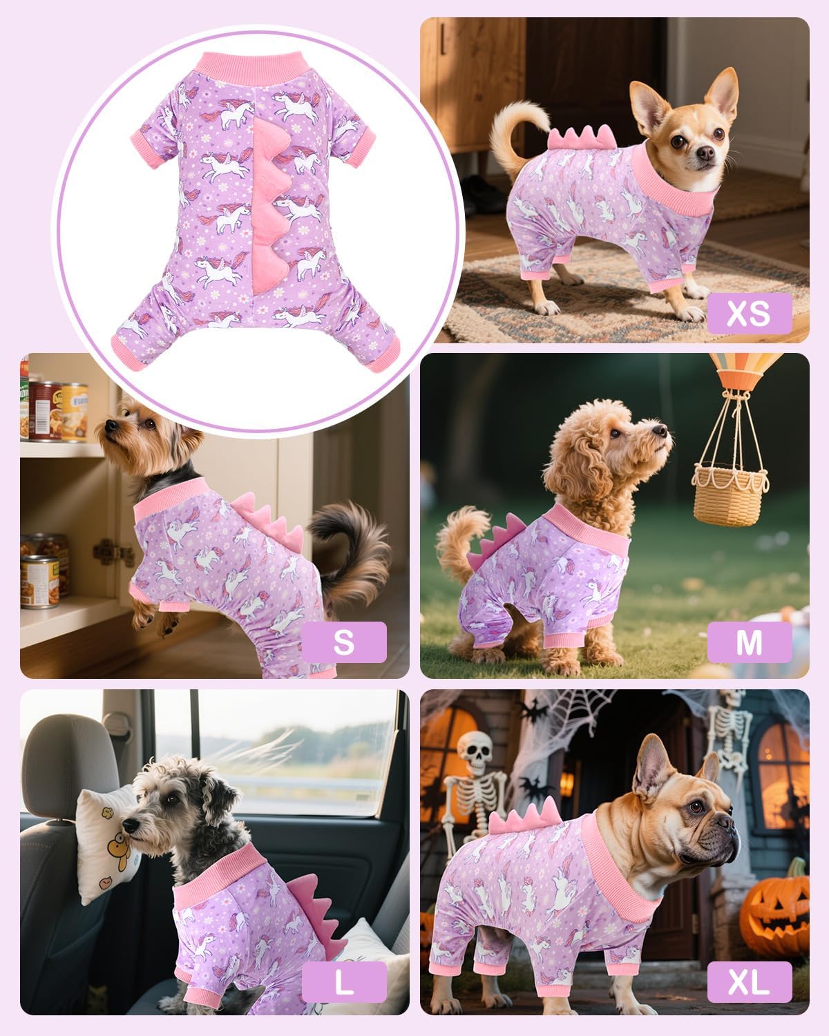 CuteBone Dinosaur Costume Dog Pajamas, Stretchy Spandex Crystal Velvet Sleepwear Coat for Small Dogs, Soft & Warm Pet Outfit Clothes for Cold Weather, Cozy Pullover Design COSP11L