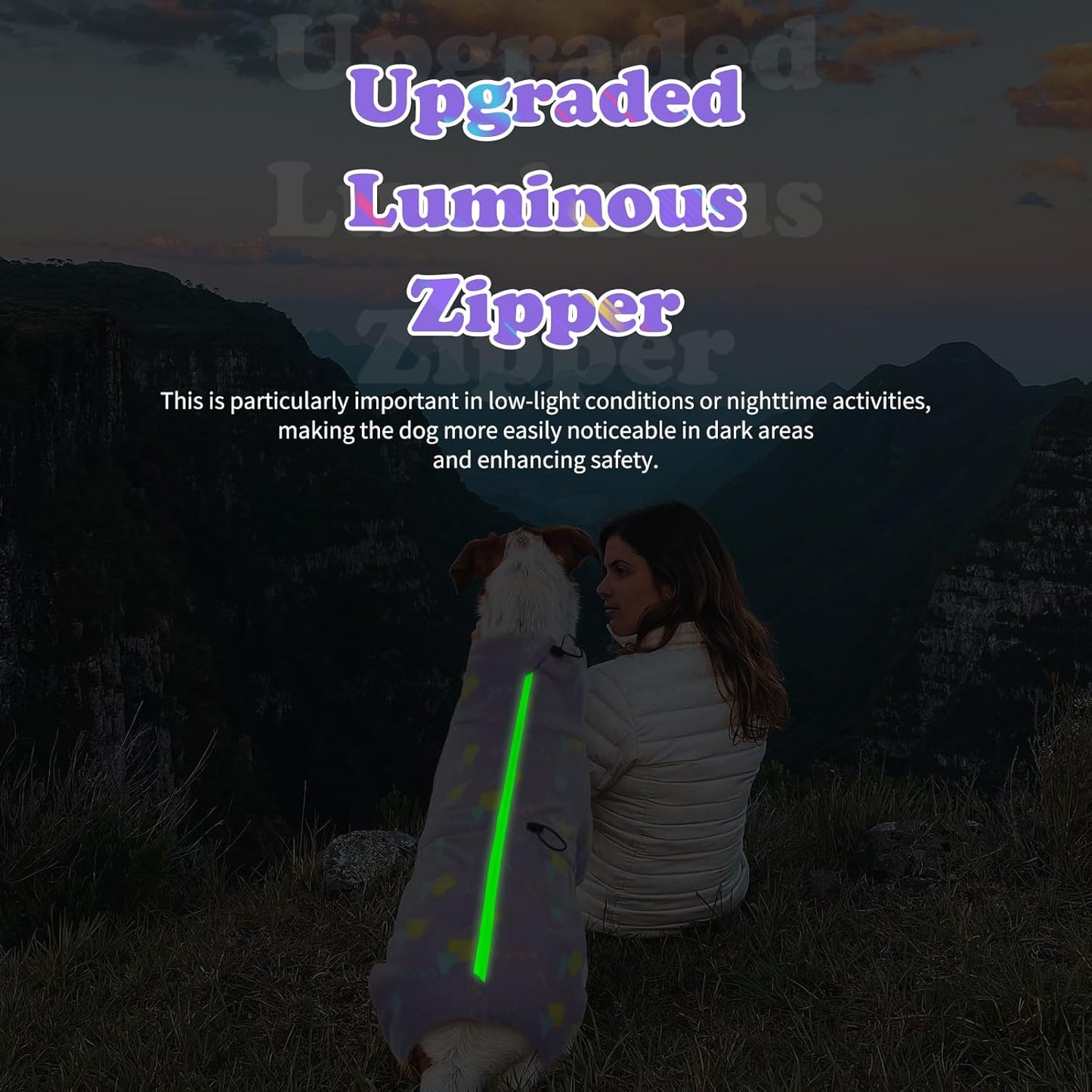 ROZKITCH Dog Pajamas Warm Coat, Pet Windproof Warm Cold Weather Jacket Vest with Luminous Zipper, Jumpsuit Apparel Outfit Clothes for Small Medium Large Dog Geometry S