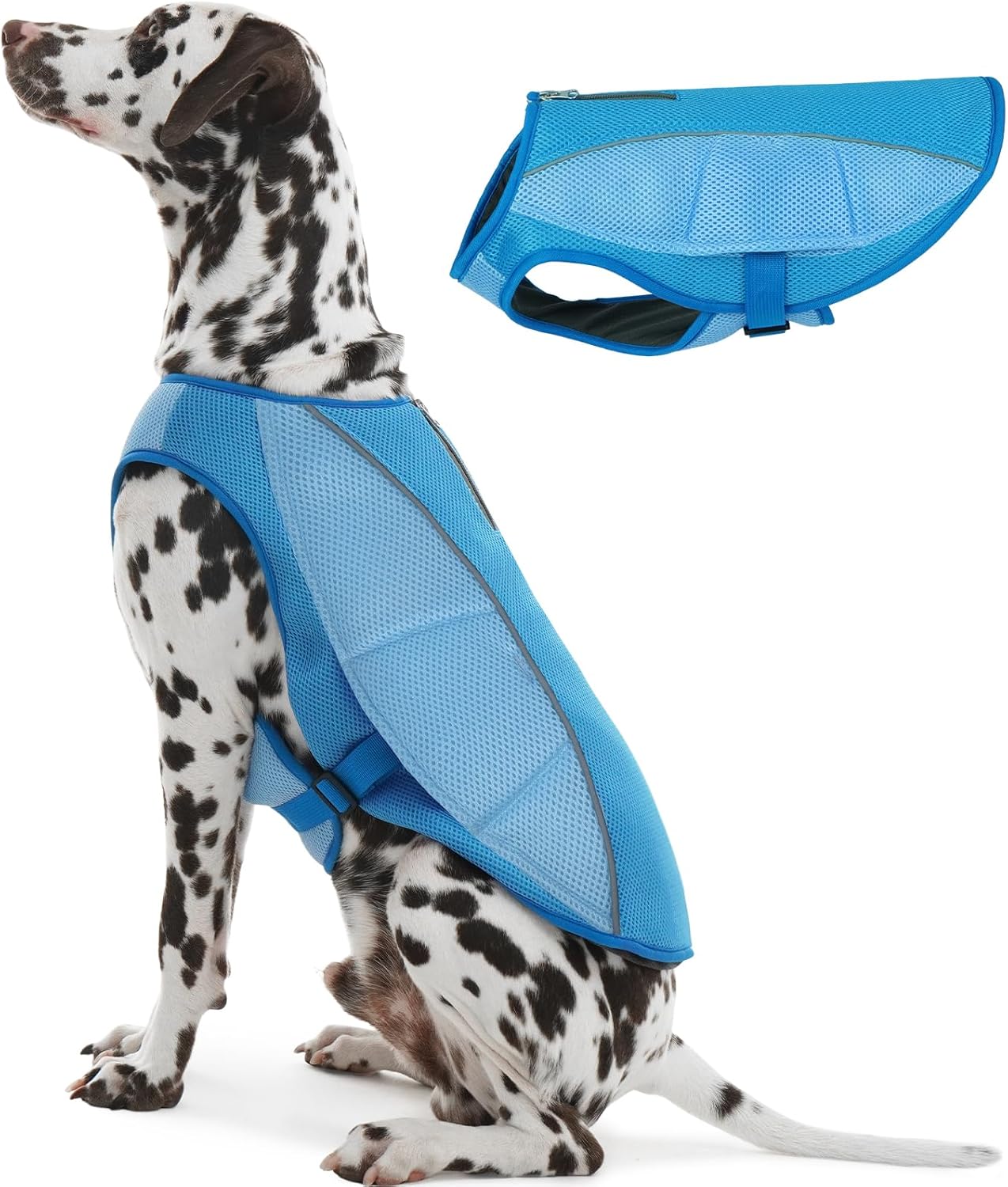 ROZKITCH Dog Cooling Vest, Dog Harness Cooler Jacket with Zipper Opening, Lightweight Evaporative Cooling Vests in Summer Hot Weather Outdoor Hiking Walking Camping Training Hunting Blue L