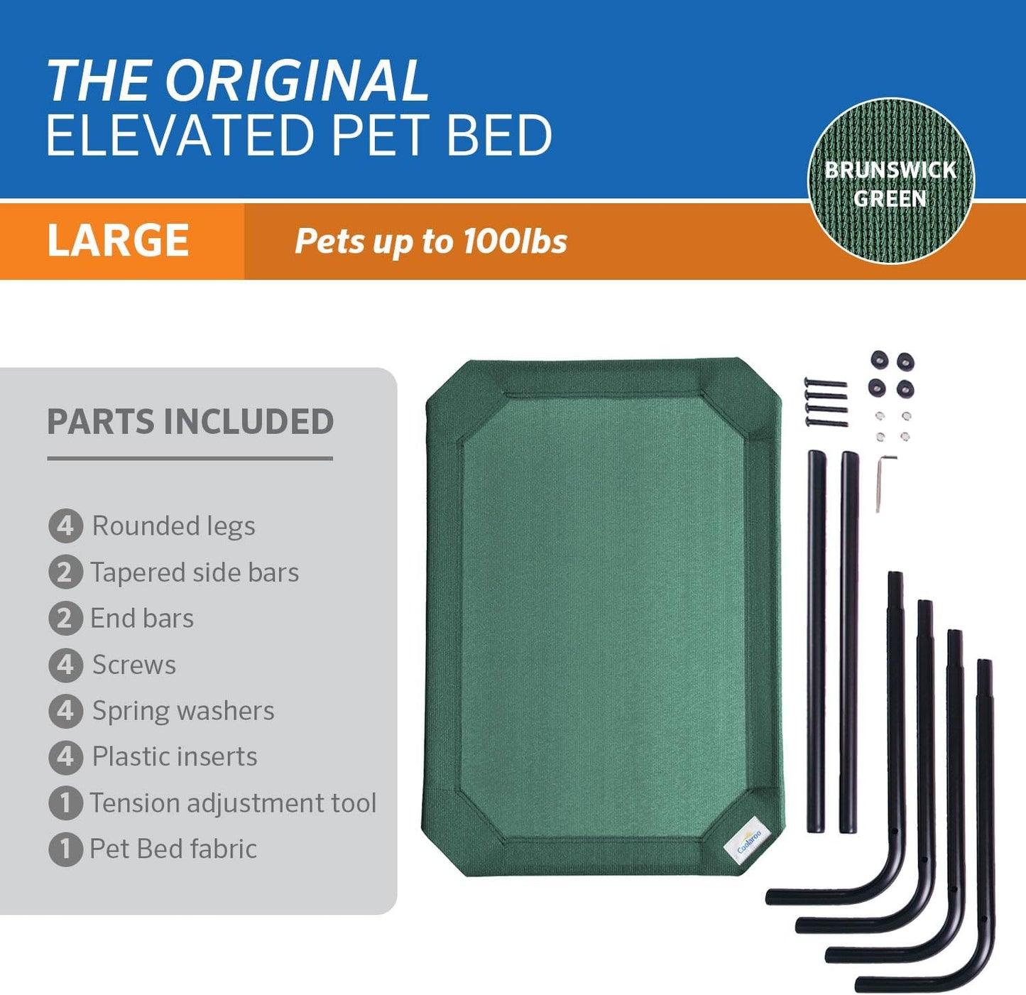 Gale Pacific Coolaroo The Original Cooling Elevated Dog Bed, Indoor and Outdoor, Large, Brunswick Green, 51.00" x 31.50" x 8.00"