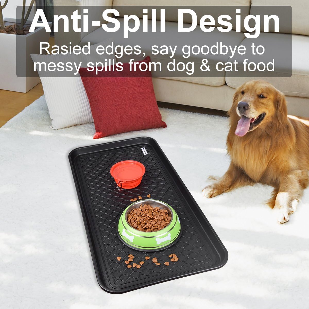 Multi-Purpose Boot Tray Mat,Pet Bowl Tray,Dog Bowl Mat,Boot Tray for Entryway,Waterproof Trays for Indoor and Outdoor Floor Protection,30" x 15"/Large