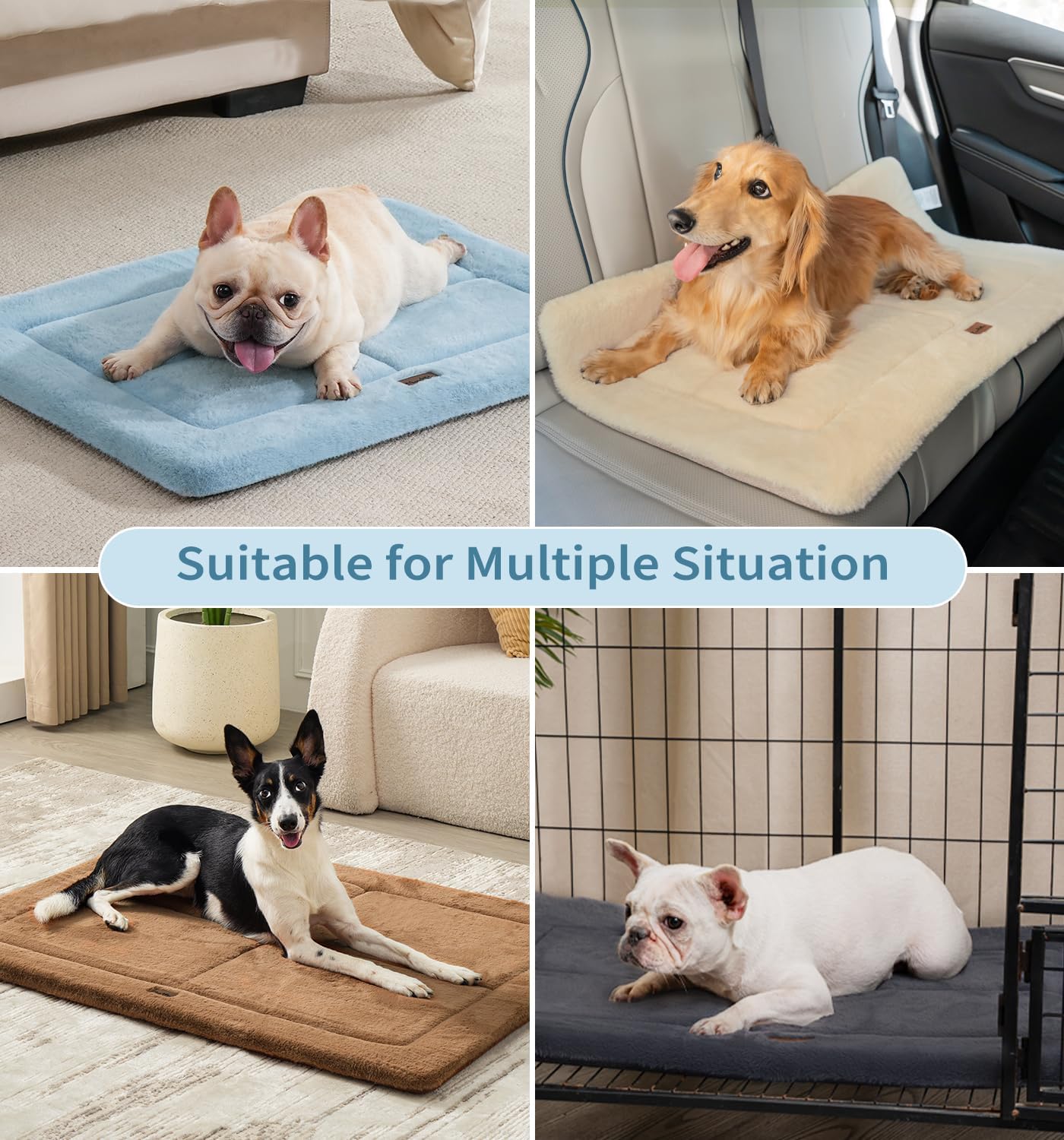 Made4Pets Dog Crate Pad Bed for Large Dogs, Washable & Reversible, Anti-Slip Kennel Mat for Cozy Sleeping, Soft Fluffy Dog Bed for Indoor & Outdoor Use, 44"x32", Blue