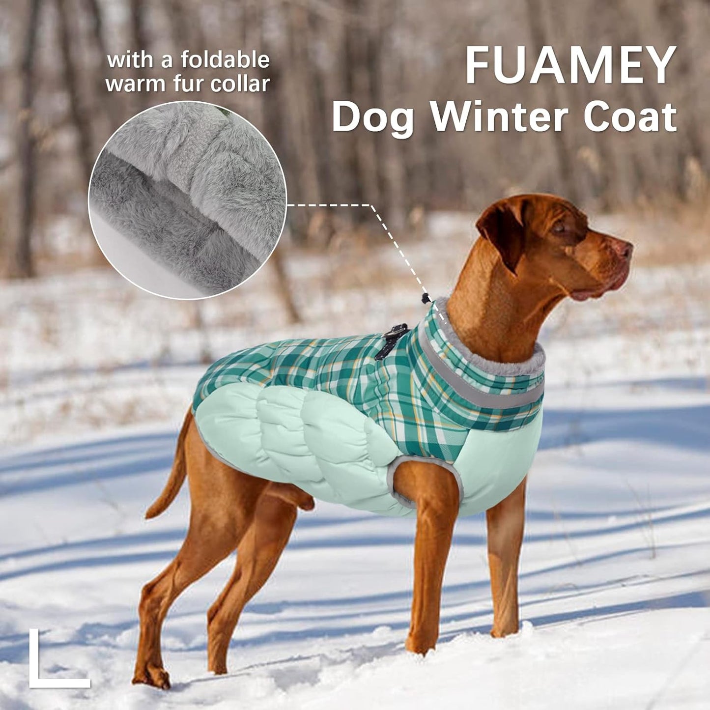 FUAMEY Dog Coat for Small Dogs,Waterproof Dog Winter Jacket with Harness Built in Puppy Cold Weather Coats Reflective Pet Vest with Zipper Warm Fleece Dogs Snowsuit Windproof Green Plaid XS