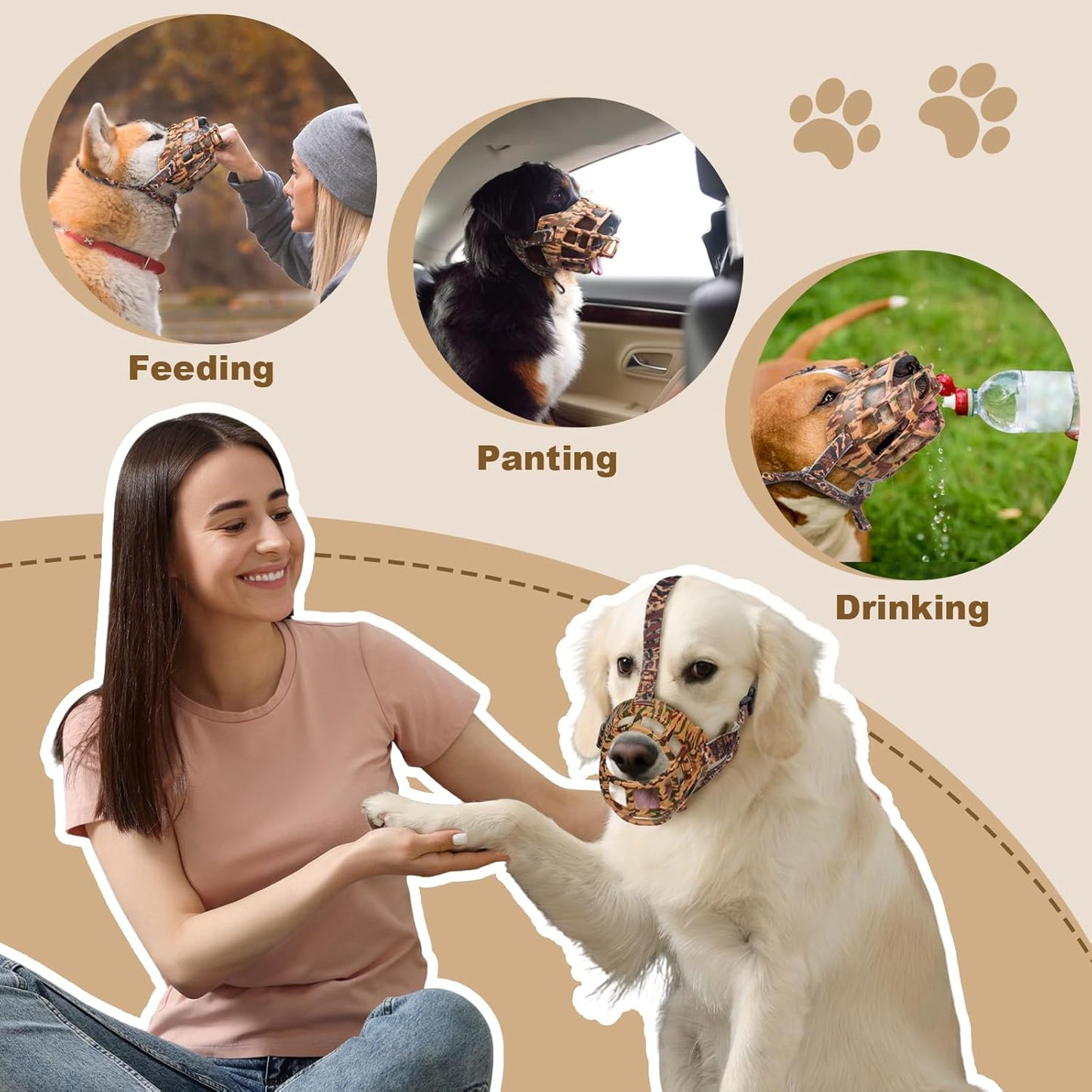 Basket Muzzle to Prevent Biting, Dog Muzzle for Large Medium Small Dogs Allows Panting Drinking Anti Chewing, Perfect for Grooming Trimming Training and Aggressive Reactive Dogs (Brown, Size 3)