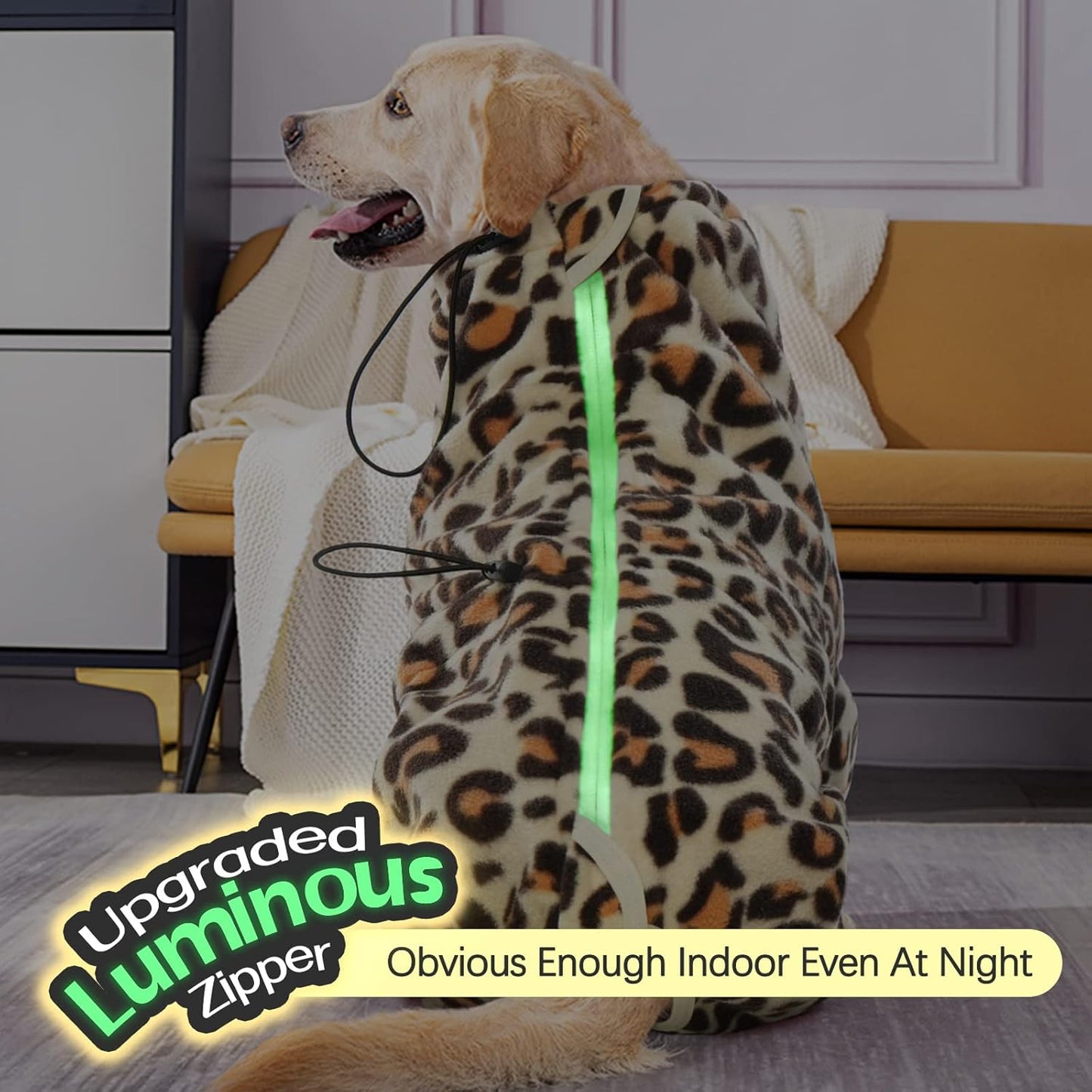 ROZKITCH Dog Pajamas Fleece, Pet Windproof Warm Cold Weather Jacket Vest with Luminous Zipper, Jumpsuit Apparel Outfit Clothes for Small Medium Large Dog Brown M