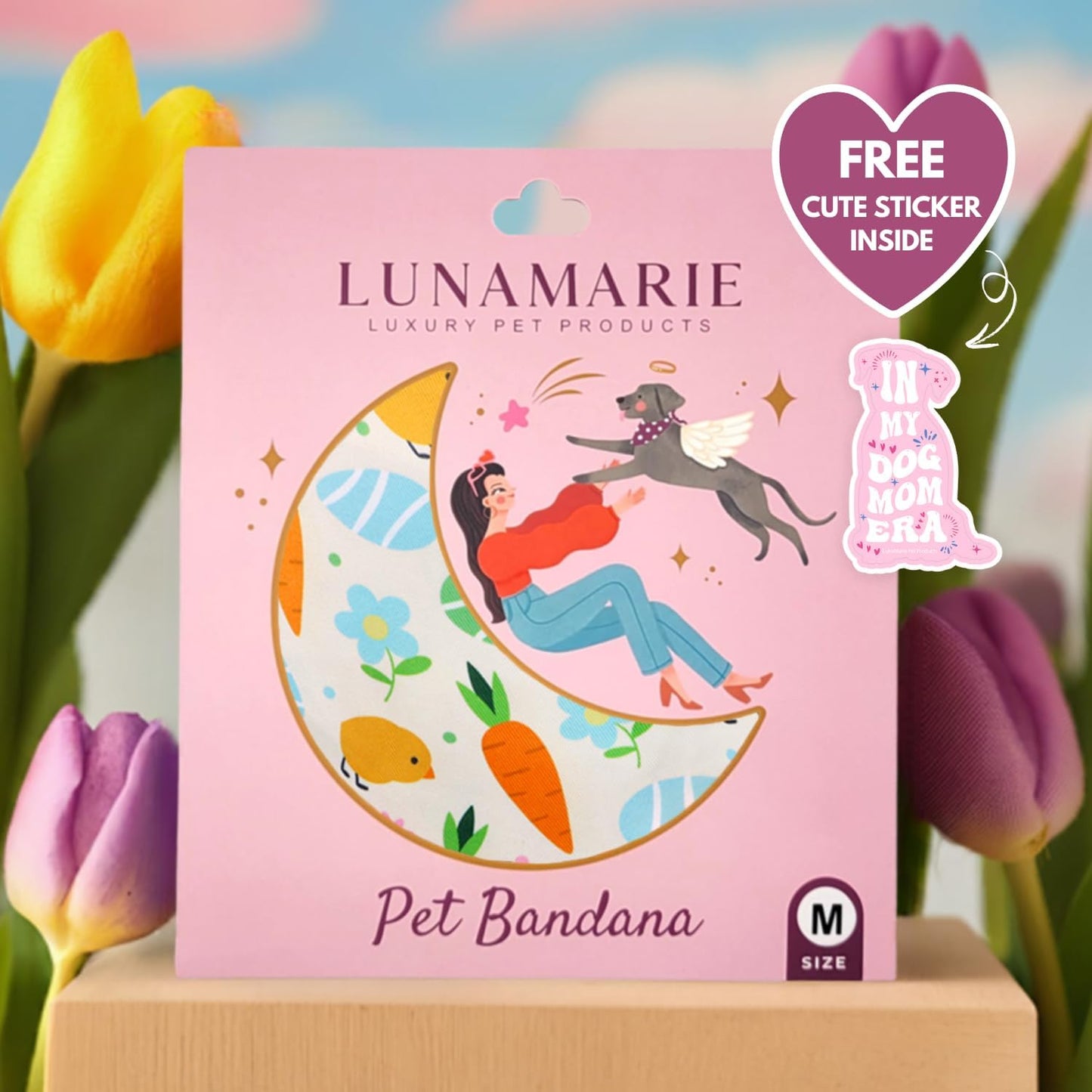 LunaMarie - Luxury Pet Birthday Bandanas -Premium & Silky Poly Fabric | 100% Handmade | Custom Shape Dual Layered (Easter Garden, Small)