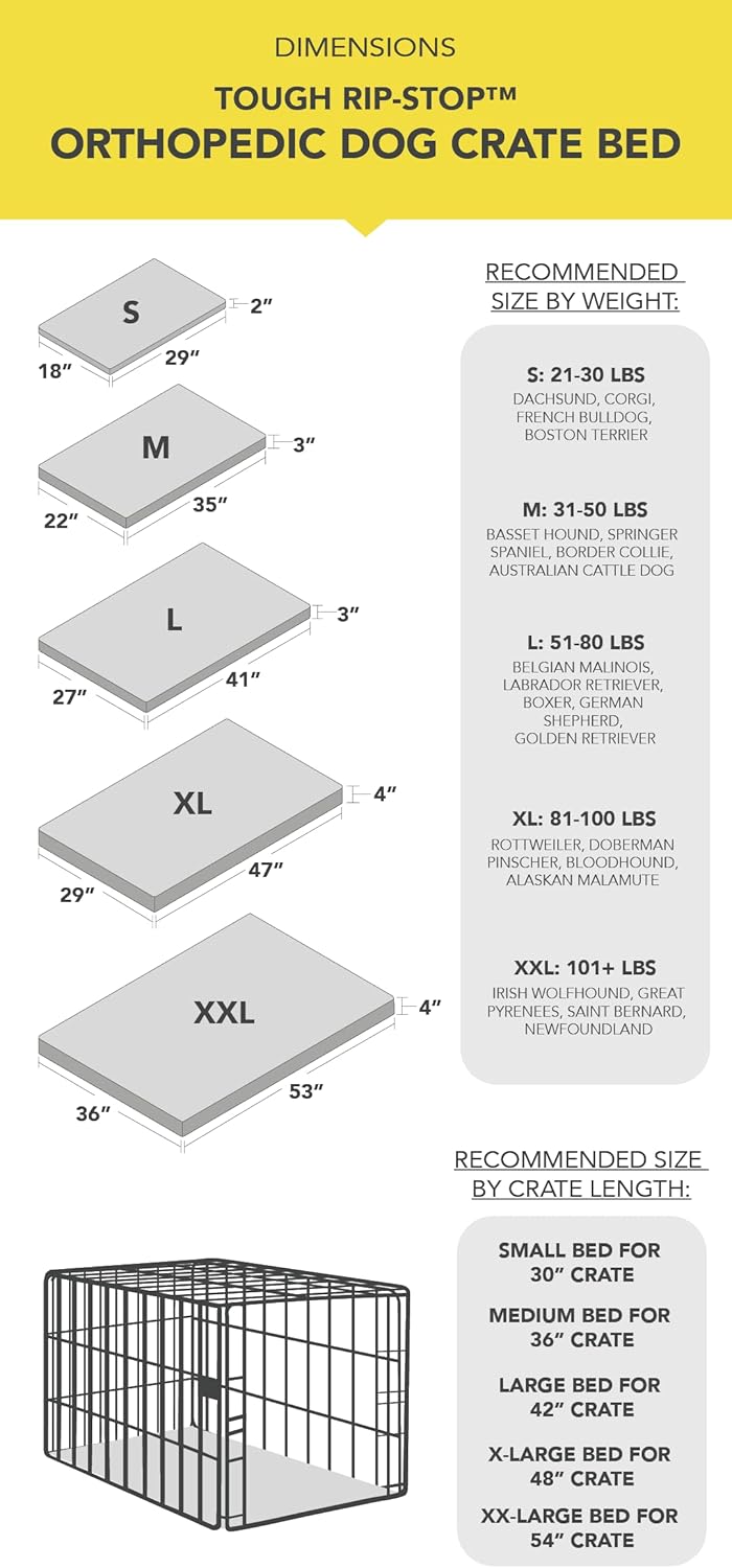 K9 Ballistics Tough Ripstop Orthopedic Dog Crate Bed - Durable Pad with Washable Cover, for Wire Crates, Tie-Downs Included, Size: XX-Large 53"x36", Blue Quartz