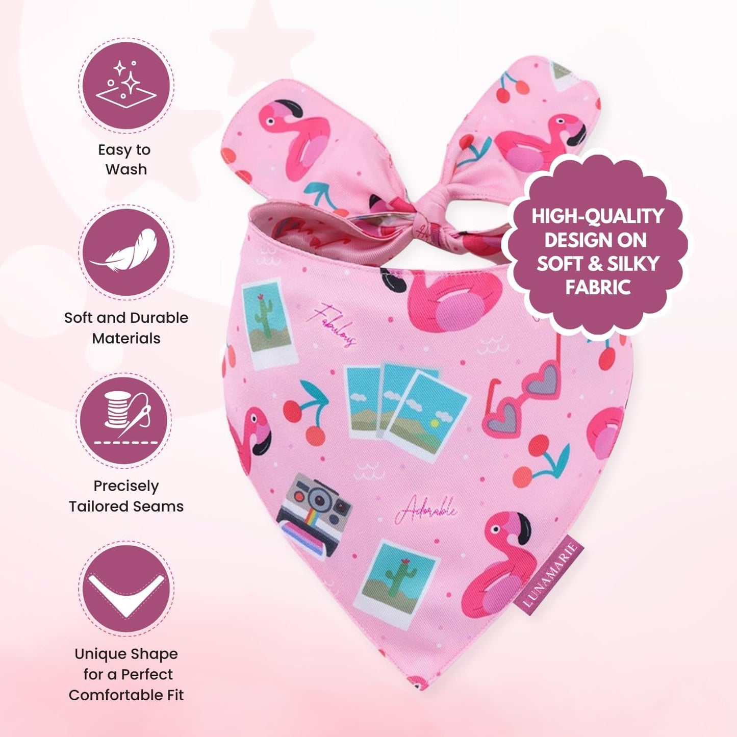 LunaMarie - Luxury Pet Birthday Bandanas -Premium & Silky Poly Fabric | 100% Handmade | Custom Shape Dual Layered (Summer Vibes, Medium)