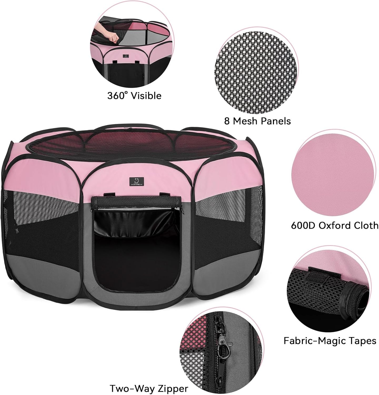 A4Pet Puppy Playpen Indoor, 39.5” Portable Pet Playpen with Bowl, Suitable for Puppies, Kittens, and Small Animals, Removable Zipper & Mesh Panel(16”W × 10”H)