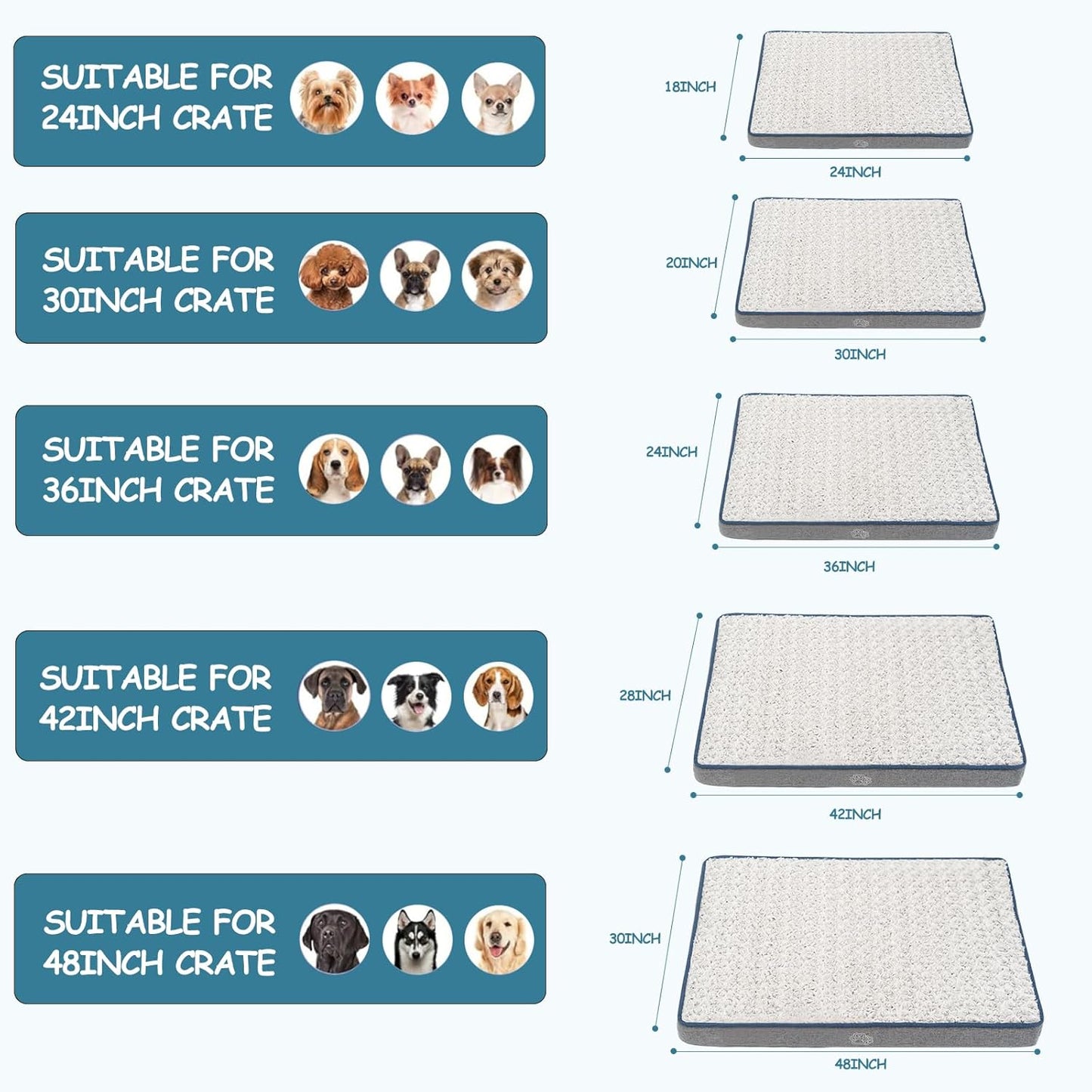 EMPSIGN Reversible Cool and Warm Dog Bed for Crate Pad, Pet Beds with Washable and Removable Cover, Dogs Crate Beds Sleeping Mats, Beds for Dog Crate for Large Medium Small Dogs, Grey