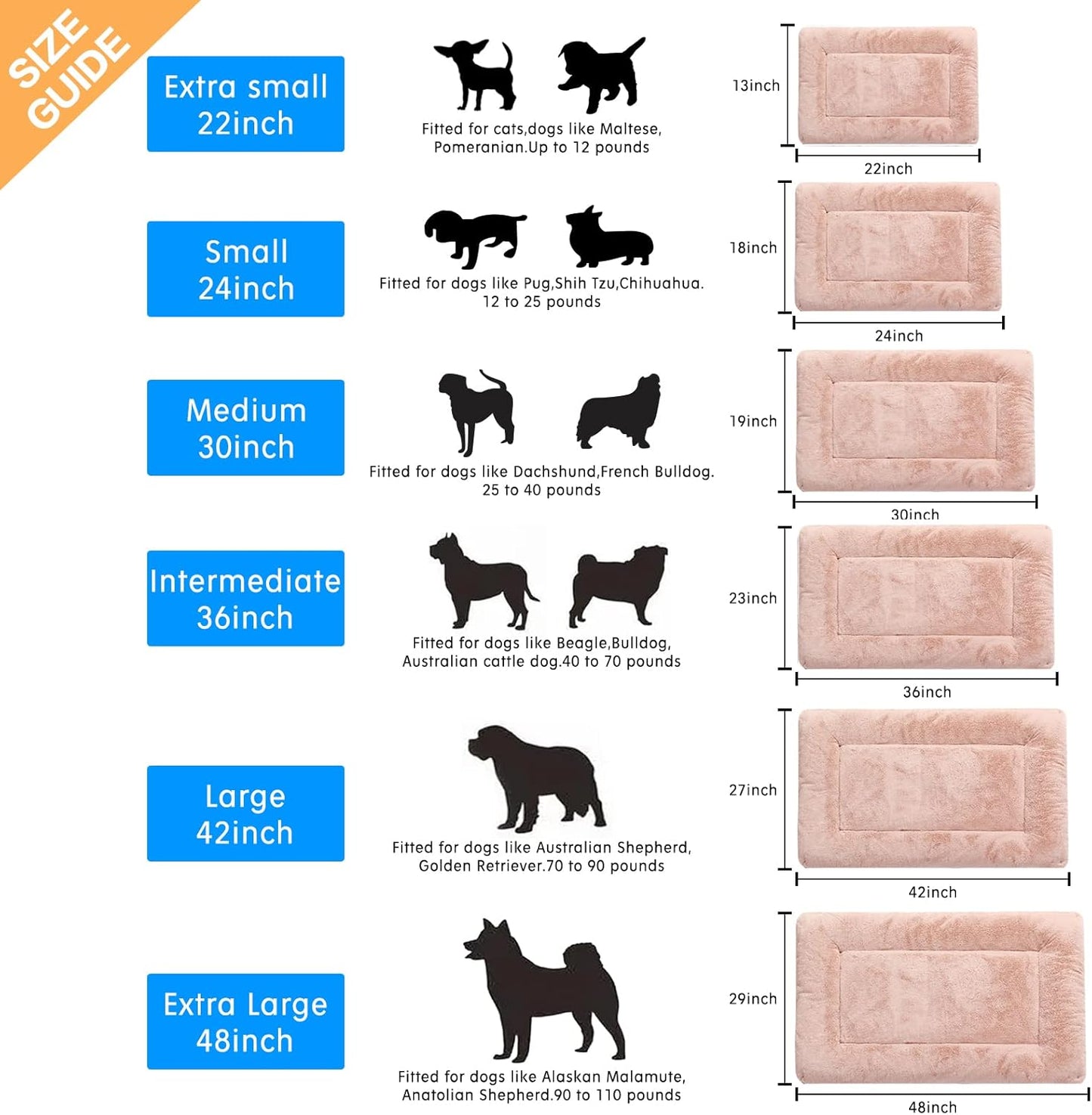 Dog Beds Crate Pad for Extra Small Dogs Ultra Soft Dog Crate Bed Washable & Anti-Slip Kennel Pad for Dogs Cozy Sleeping Mat,Pink 22inch