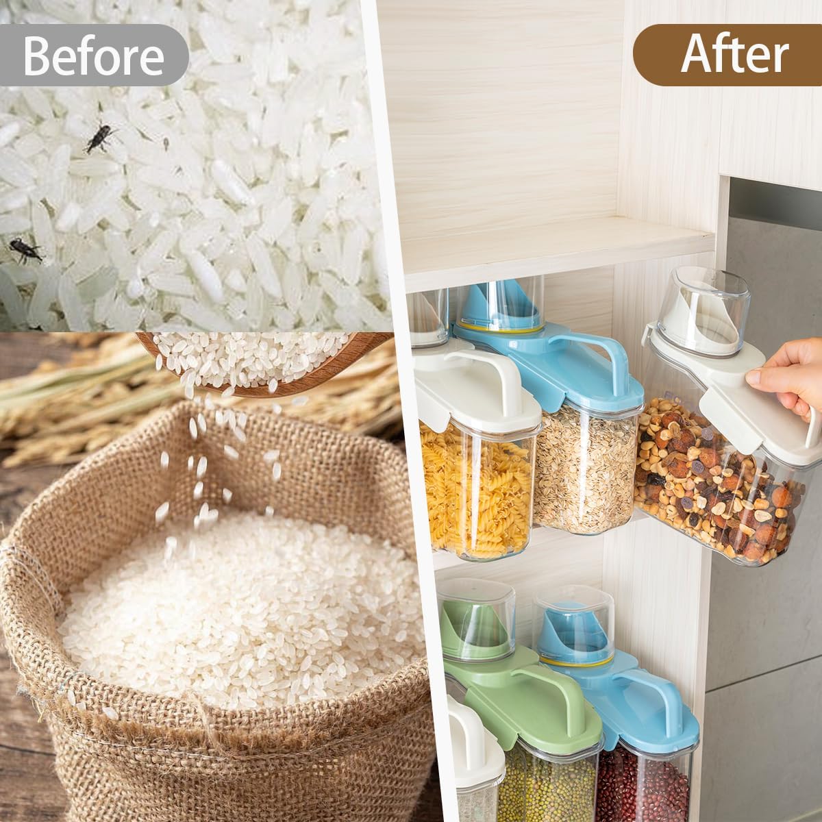 3 Pieces Cereal Containers Storage, 51fl.oz/1.5L Compact Crystal Clear Dry Food Storage Containers with Pouring Spout Measuring Cup for Rice Nuts Beans Pet Food Snacks Candies, 3PCS