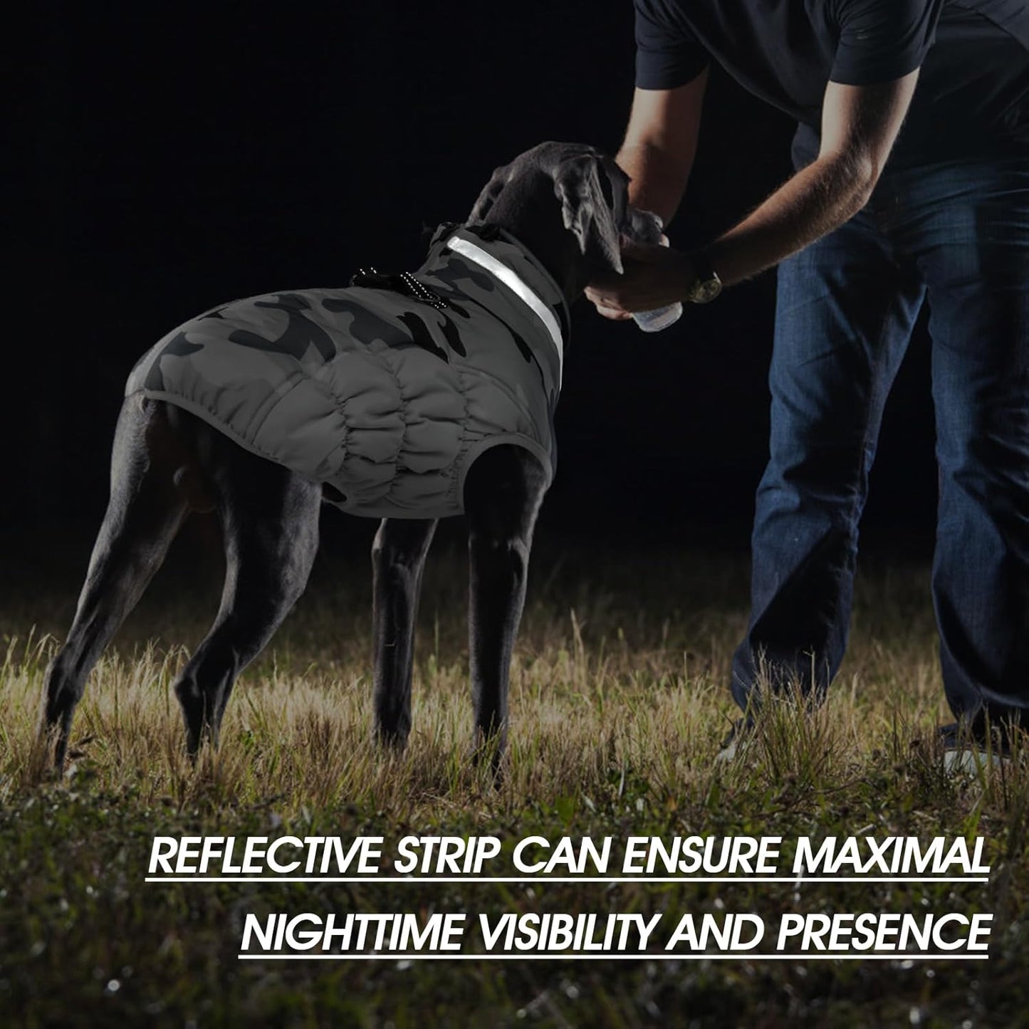 FUAMEY Dog Coat for Large Dogs,Waterproof Dog Winter Jacket with Harness Built in Puppy Cold Weather Coats Reflective Pet Vest with Zipper Warm Fleece Dogs Snowsuit Windproof Grey Camo XXXL