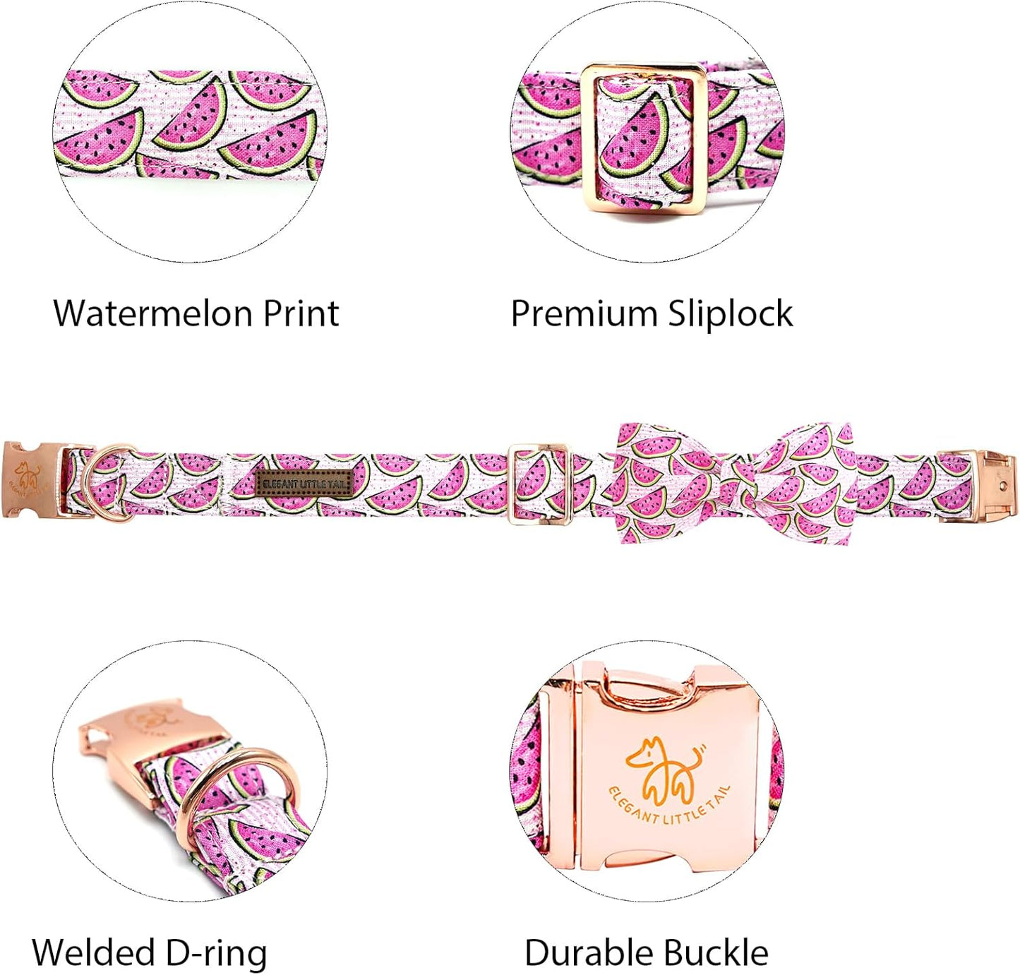 Elegant little tail Dog Collar, Watermelon Print Pet Collar Summer Dog Collar Durable Metal Buckle Dog Collars Cotton Pet Adjustable Dog Collars for X-Small Dogs