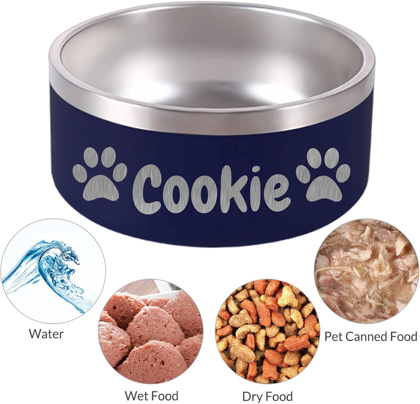 42OZ Personalized Dog Bowl Laser Engraved Custom Pet Name 18/32/42/64 oz No Slip Stainless Steel Insulated Bite-Resistant Food Water Dishes-Black