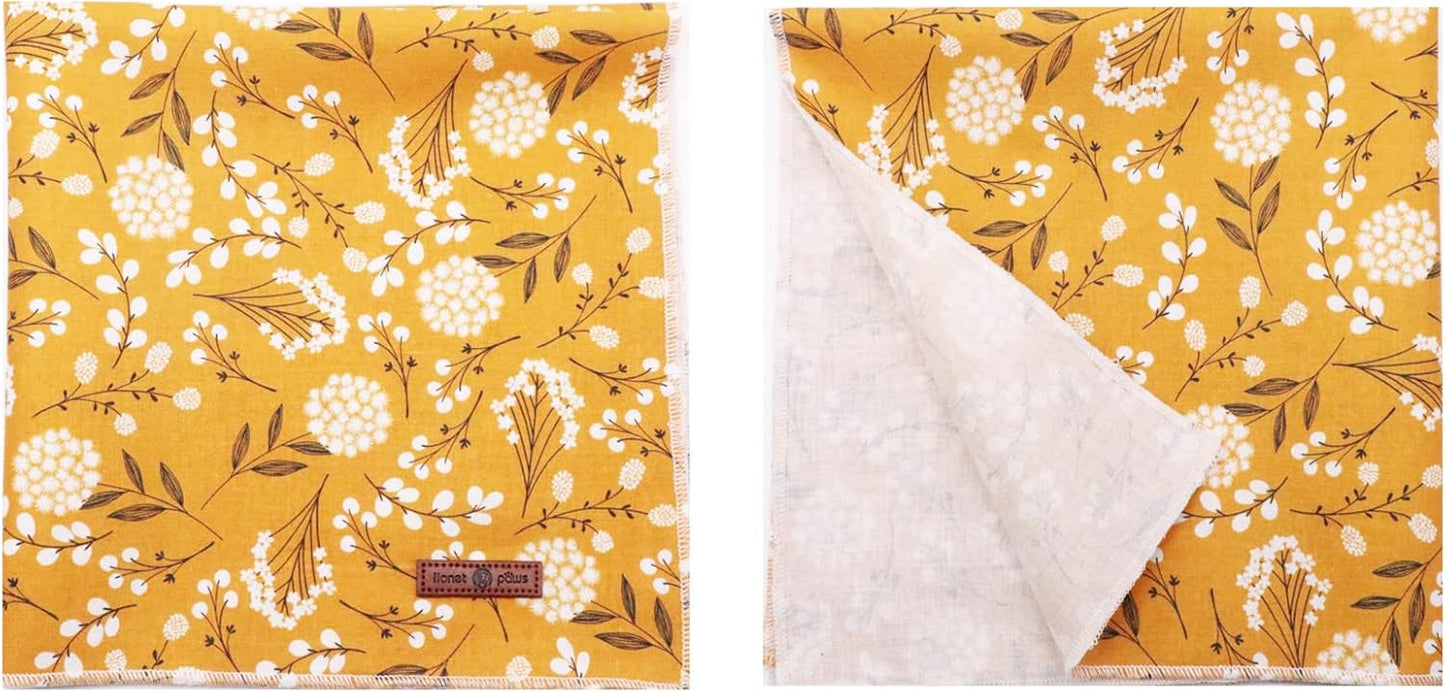 Lionet Paws Flower Dog Bandana,Fabric Yellow Dogs Kerchief for Small Medium Dogs,Dog Cotton Triangle Bibs Scarf for Girl Boy