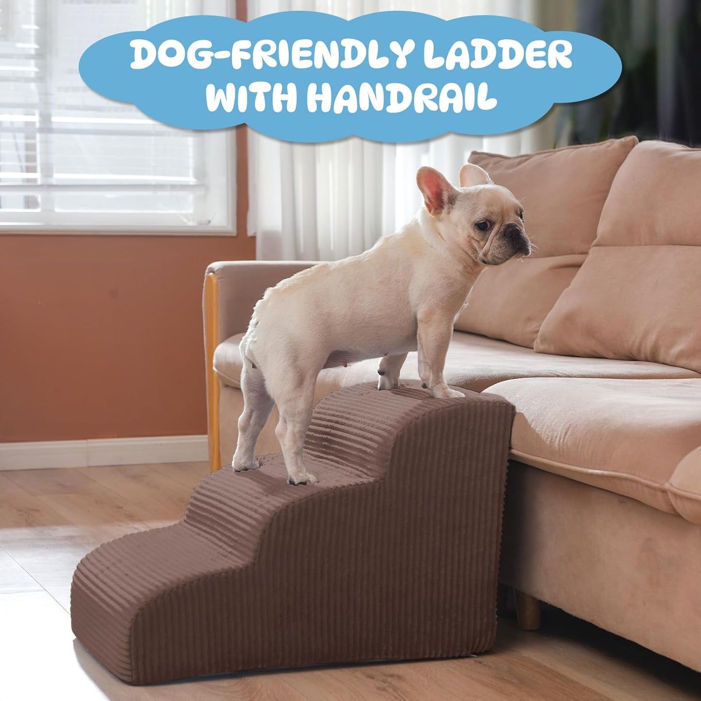 Dog Steps for Small Dogs, 4-Step Pet Ramp Stairs for High Beds and Sofa, Non-Slip Pet Stairs for Small Dogs and Cats, Removable and Easy to Clean Cover, Coffee