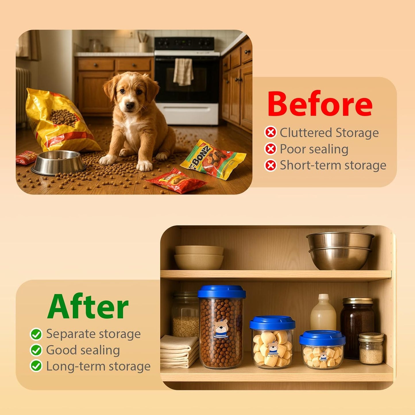 3PCS Dog Food Storage Container Set – Airtight Dog Food Container, Transparent Pet Food Storage Containers for Dog Treats, Cat Food Container, Blue, Multi-Size
