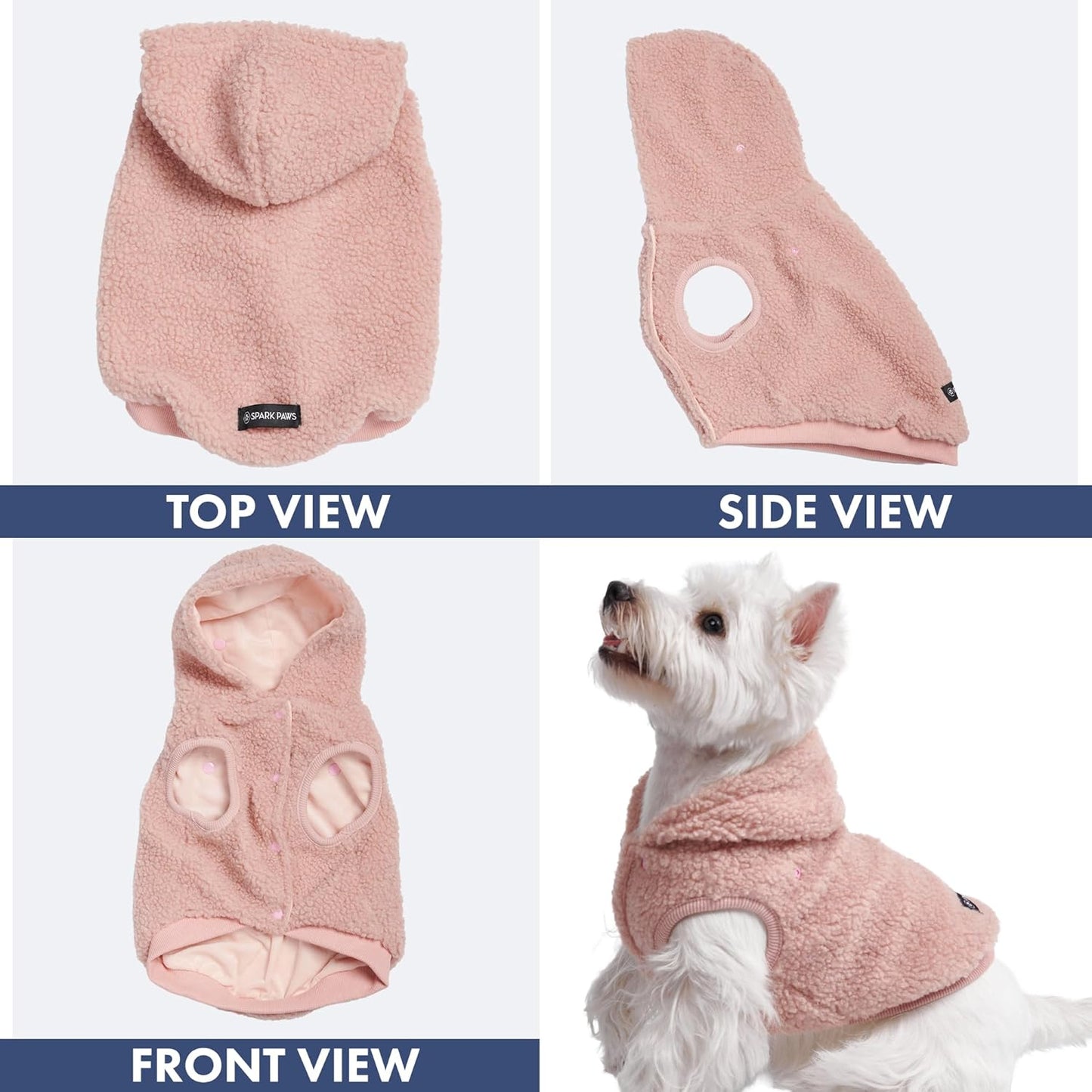 Spark Paws Teddy Dog Sweater, Sherpa Jacket Vest with Warm Fleece Lining, Winter Coat Suitable for Small Medium Large XL XXL Breeds - Pink - XL