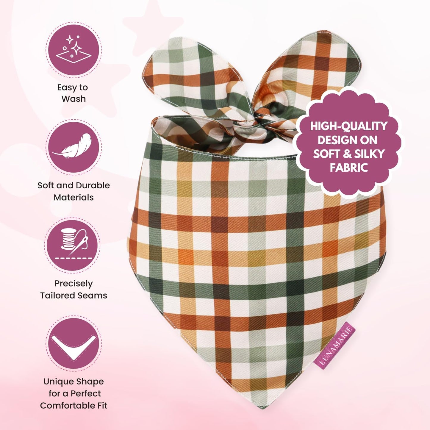 LunaMarie - Luxury Pet Birthday Bandanas -Premium & Silky Poly Fabric | 100% Handmade | Custom Shape Dual Layered (Autumn, X-Small)