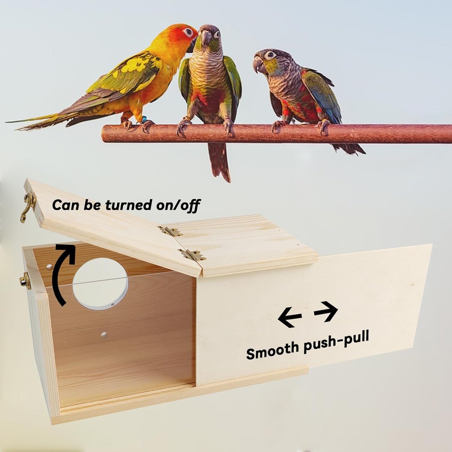 PINVNBY Nesting Box for Birds,Wooden Parakeet Nest Box with Detachable Board Transparent Visual Cockatiel House for Budgie Lovebird Conure Parrot (XL)